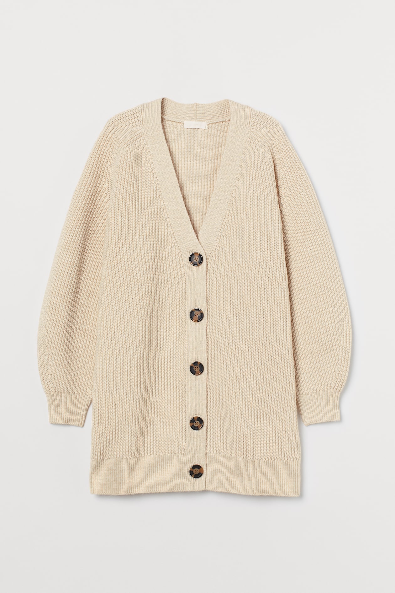 Rib-knit cardigan - V-neck - Long sleeve - Light beige - Ladies | H&M GB