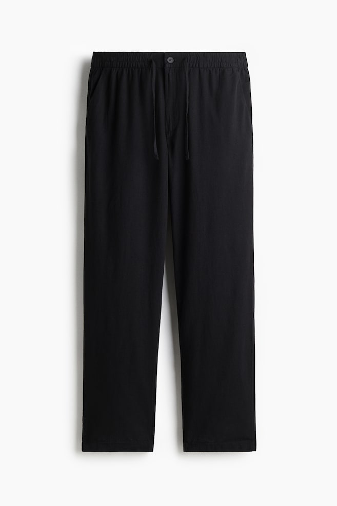 Pantalón Regular Fit en mezcla de lino - Negro/Beige/Blanco - 1