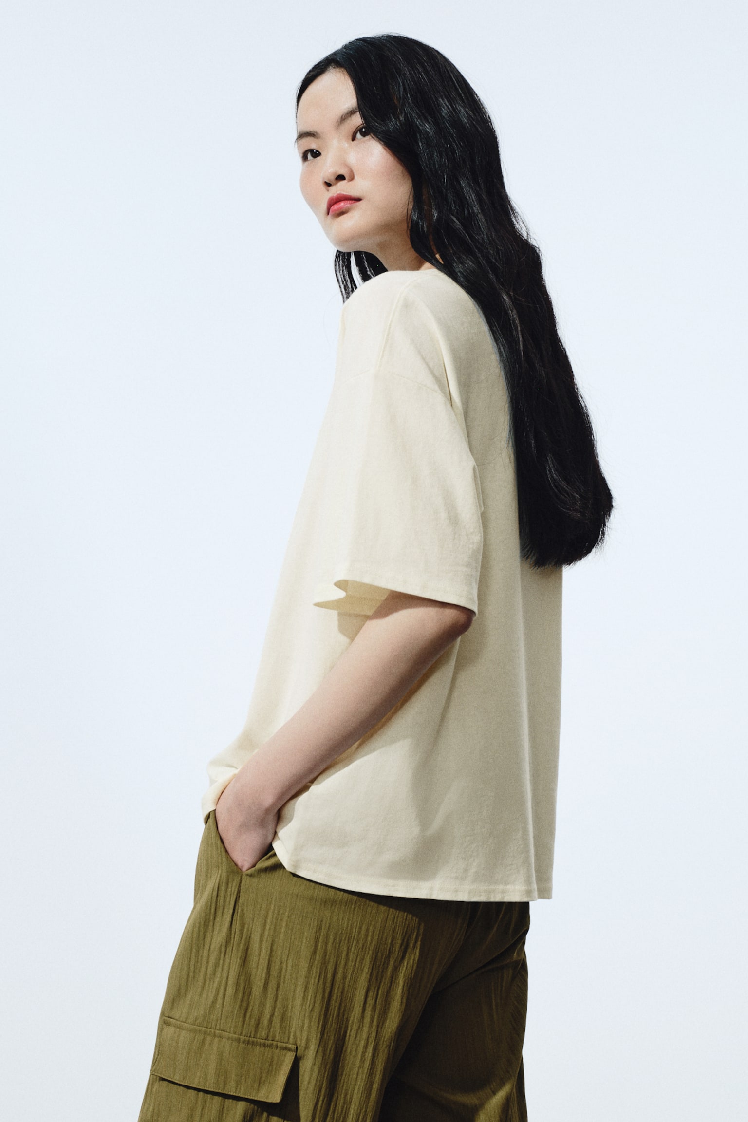 Oversized cotton T-shirt - Cream/Horse - 5