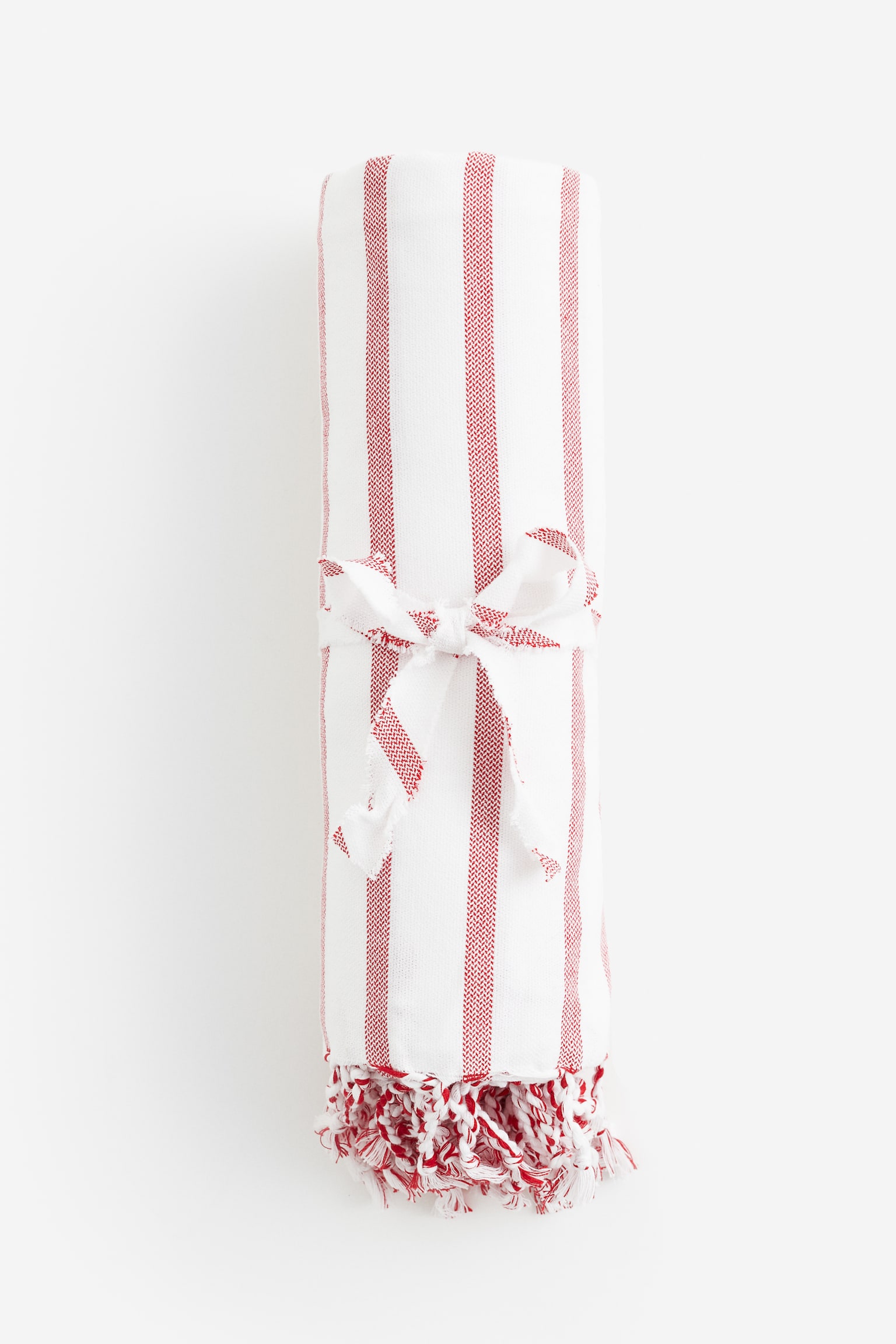 Large cotton beach towel - White/Red striped/White/Black striped - 2