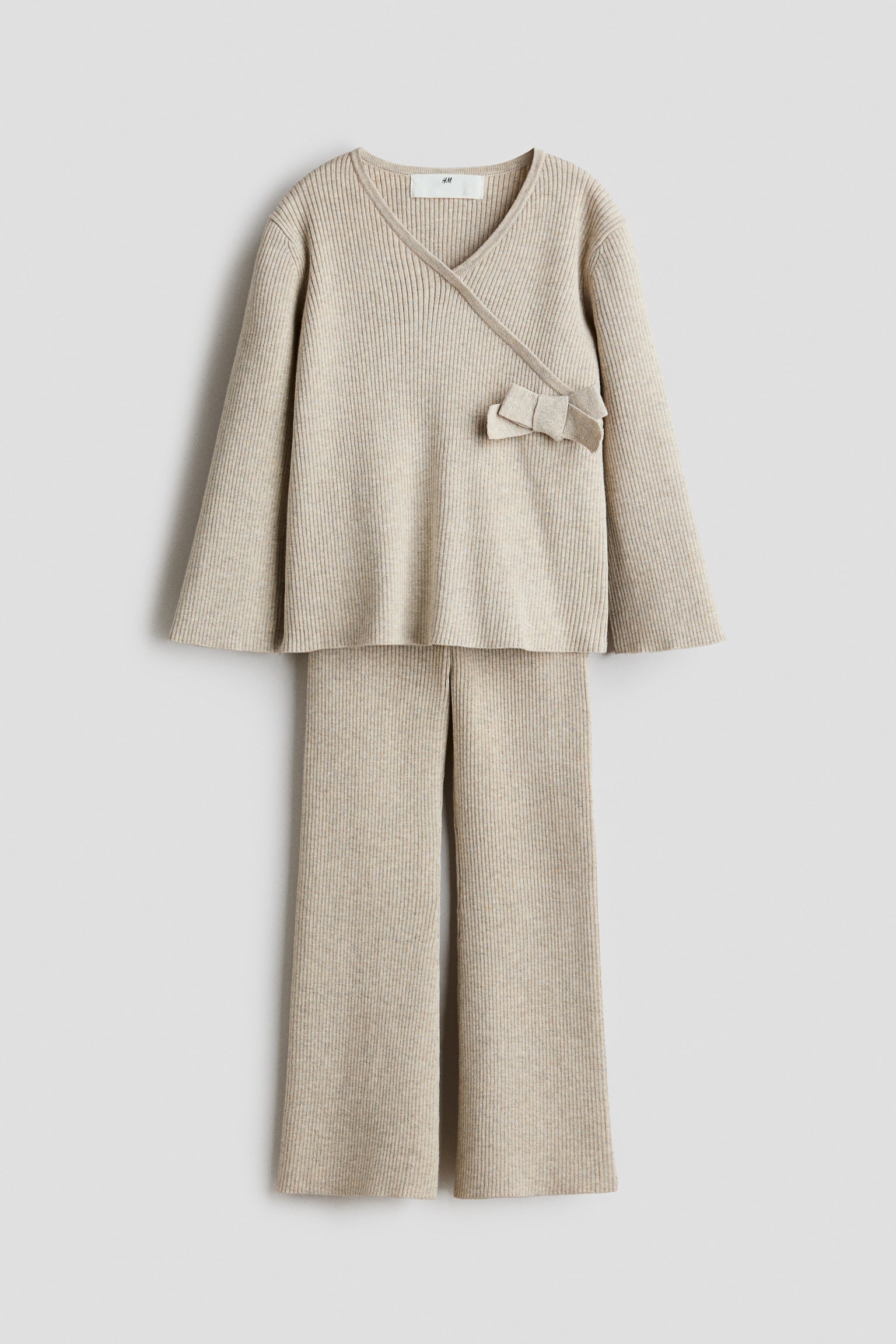 2-piece top and leggings set - Beige marl/Pink - 1