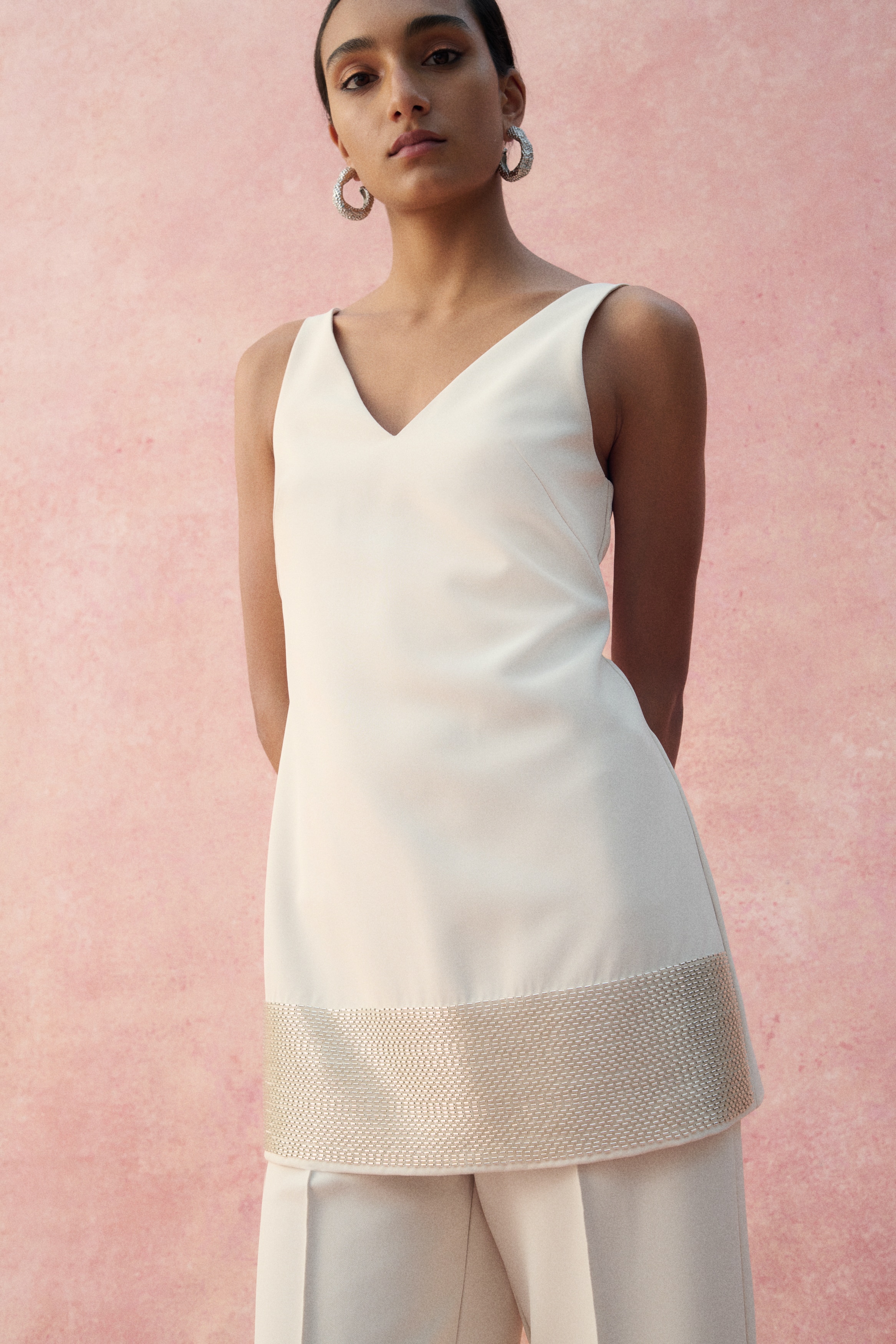 Ladies - Cream Bead-embellished dress - Size: 12  - H&M