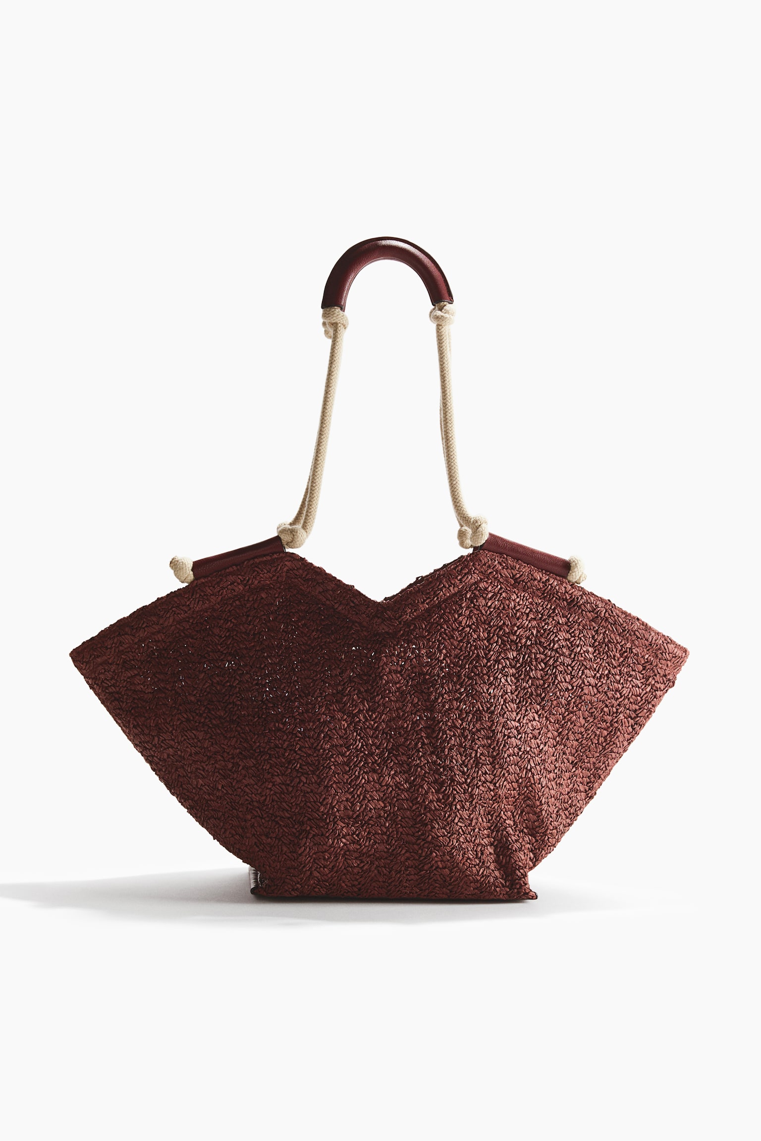 Cord-detail straw tote bag - Burgundy