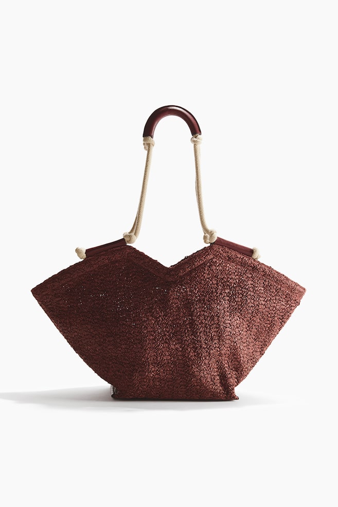 Tote bag en paille avec détail cordon - Bordeaux - 1