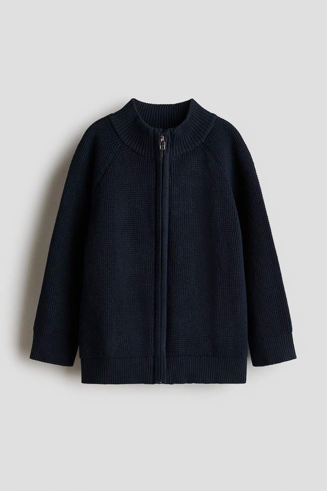 Cotton Cardigan with Zipper - Navy blue - 1