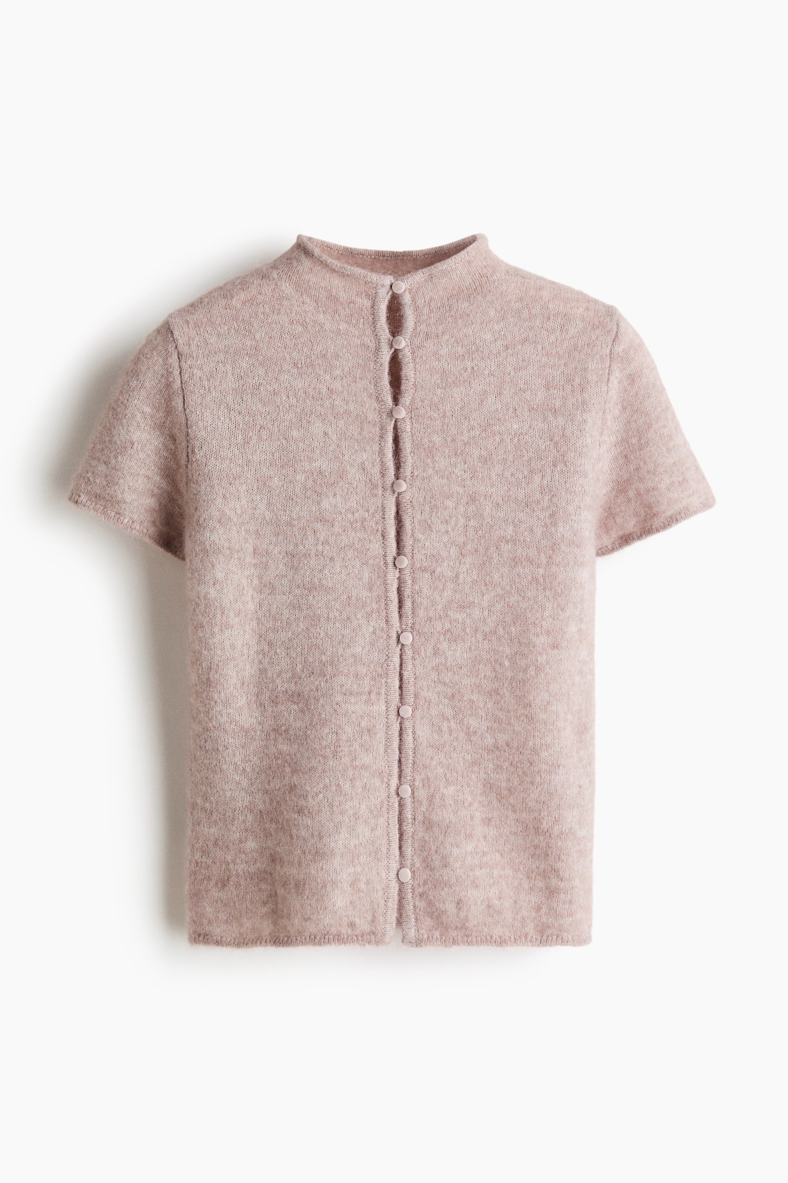 Short-sleeved fine-knit cardigan - Light beige