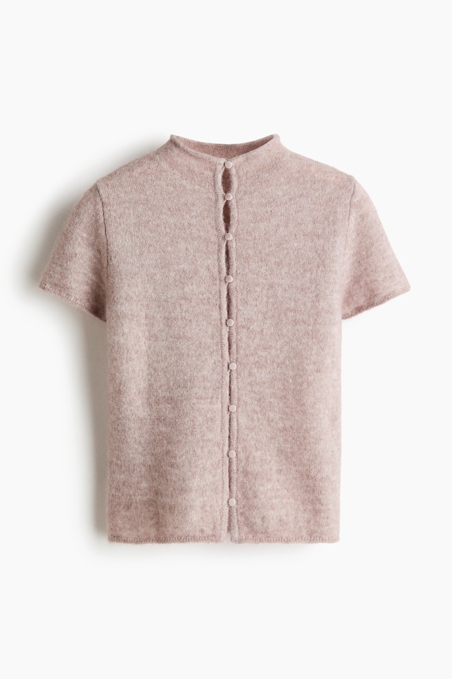 Short-sleeved fine-knit cardigan - Light beige - 1