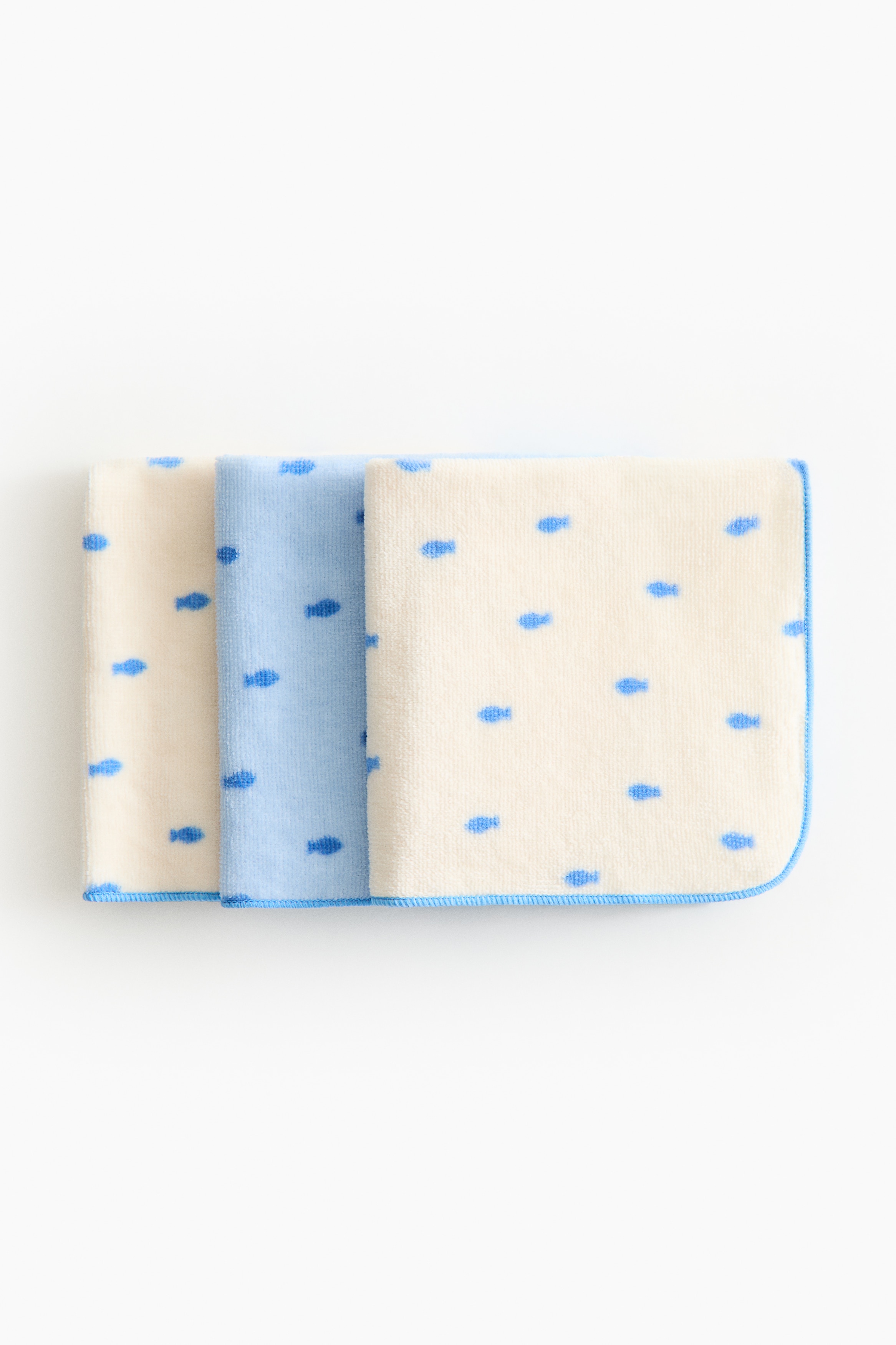 3-Pack Cotton Terry Cloths - Blue/fish