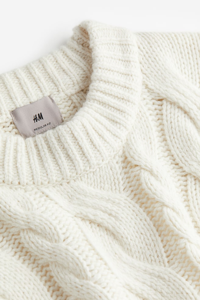 Regular Fit Wool-blend cable-knit jumper - Cream - 2