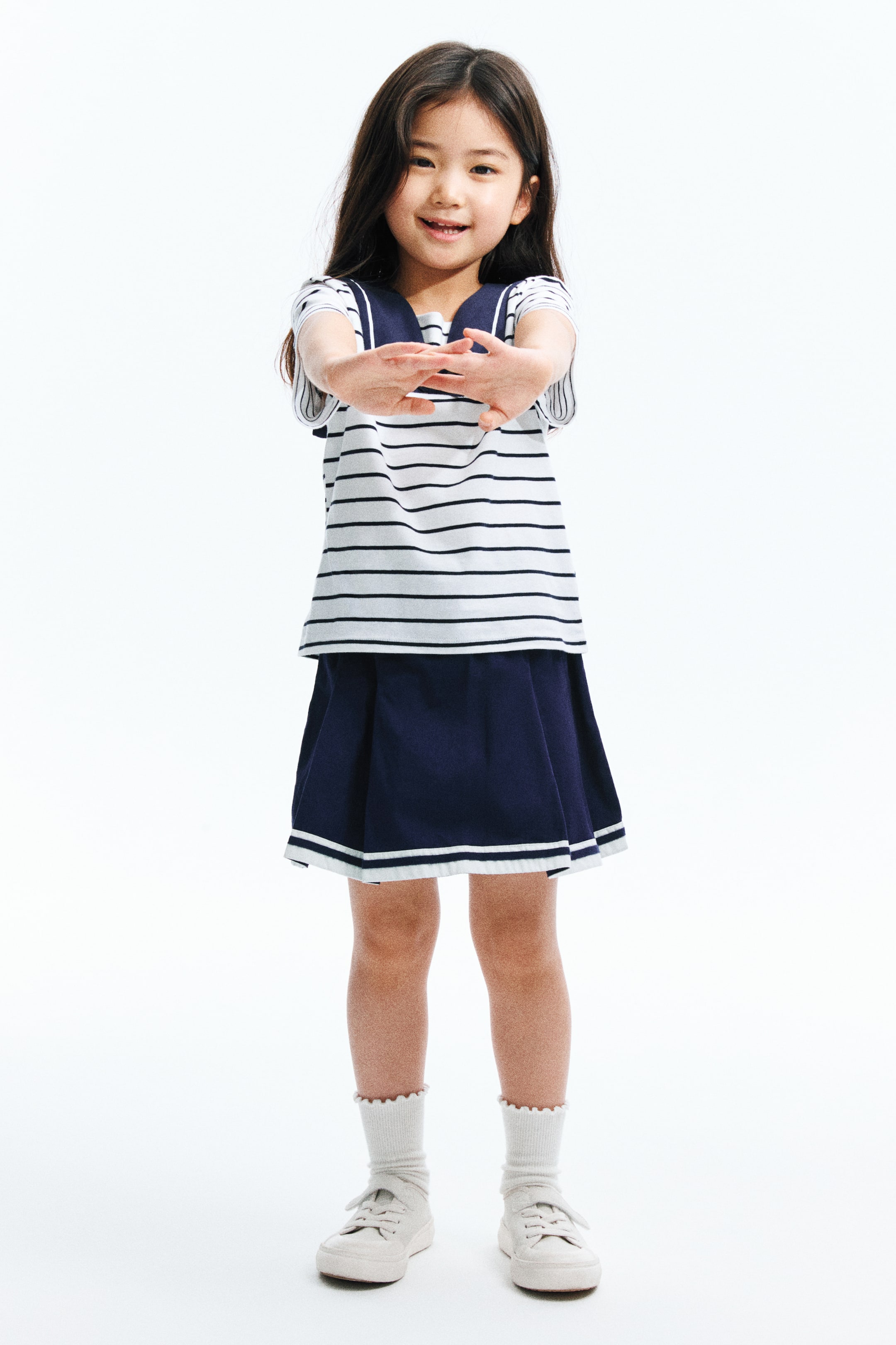 拡大画像を表示: コットンツイルプリーツスカート - ネイビーブルー - Kids | H&M JP 1