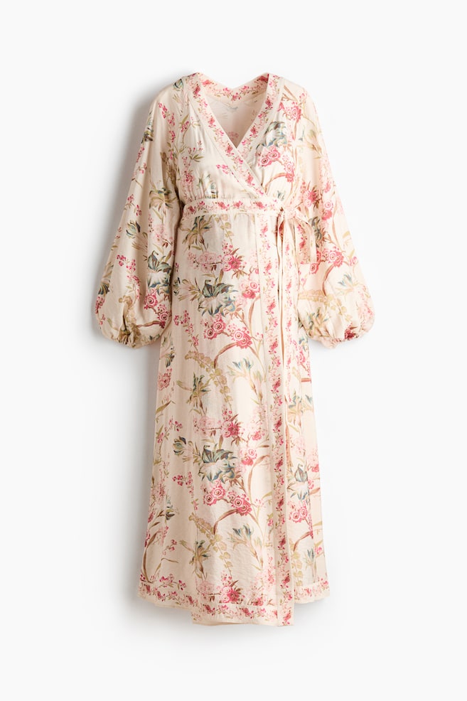 MAMA Overslagjurk - Lichtbeige/bloemen - 1