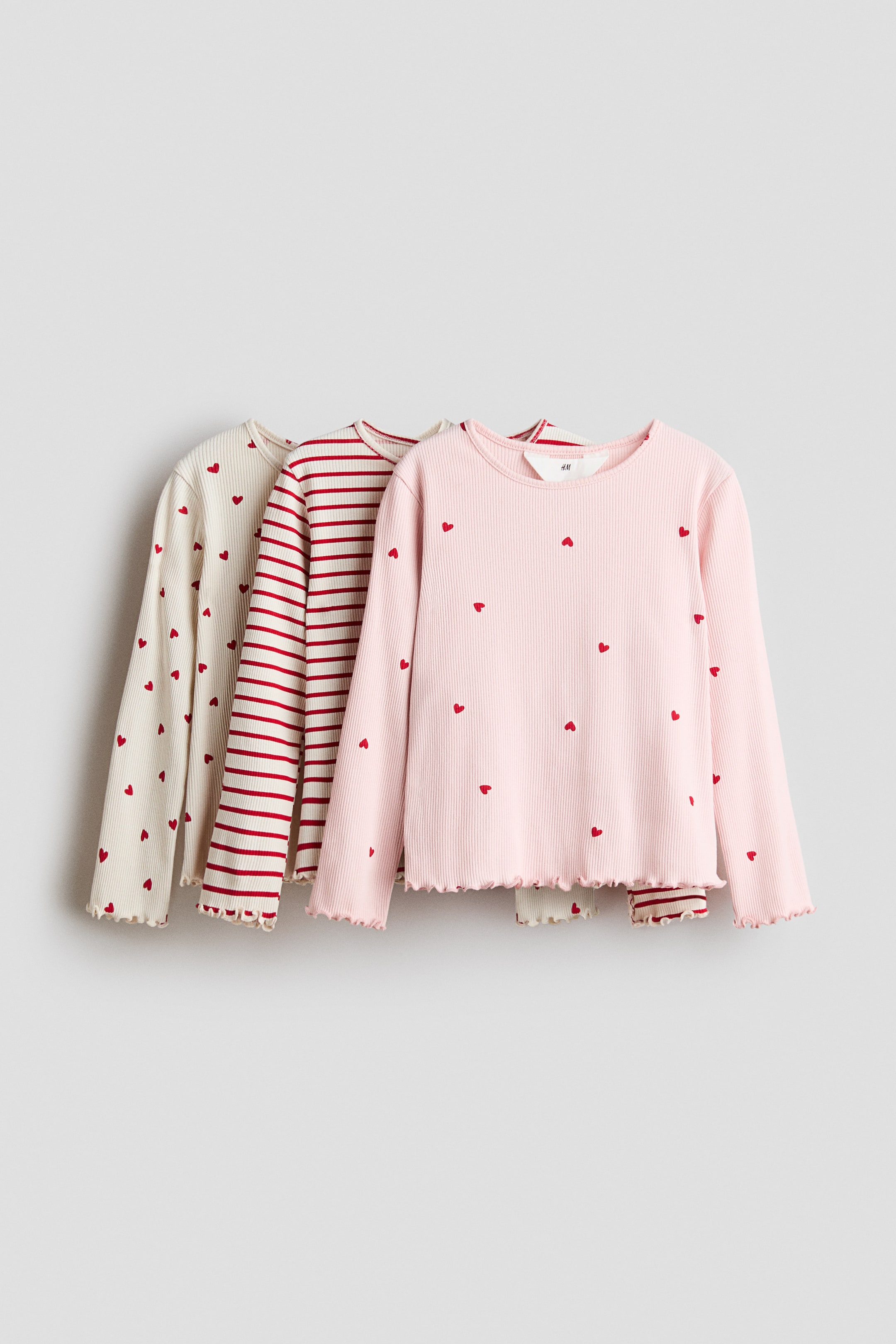 拡大画像を表示: リブジャージートップス 3枚セット - ライトベージュ／ハート - Kids | H&M JP 1