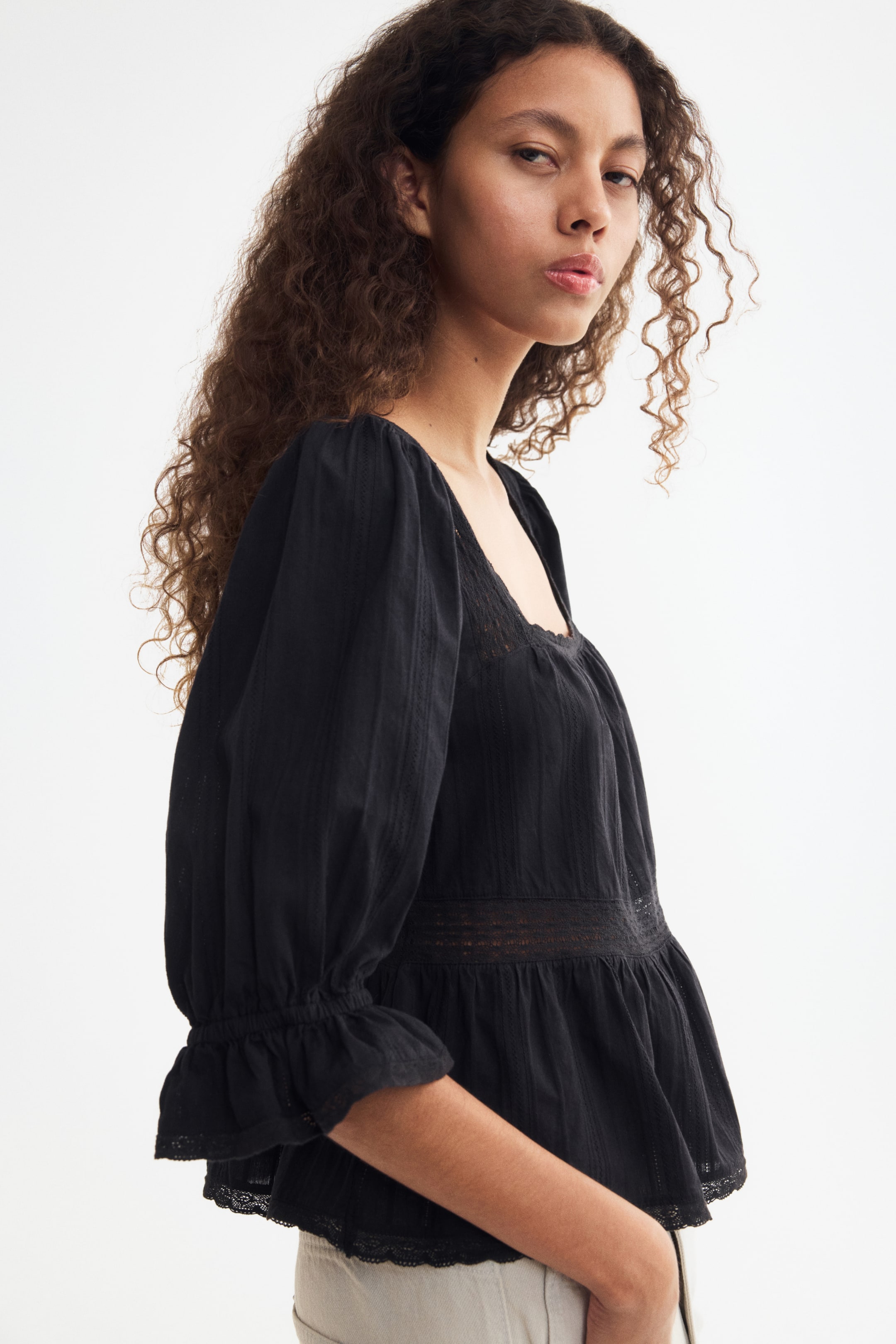 View larger image: Lace-inset peplum blouse - Black - Ladies | H&M 1