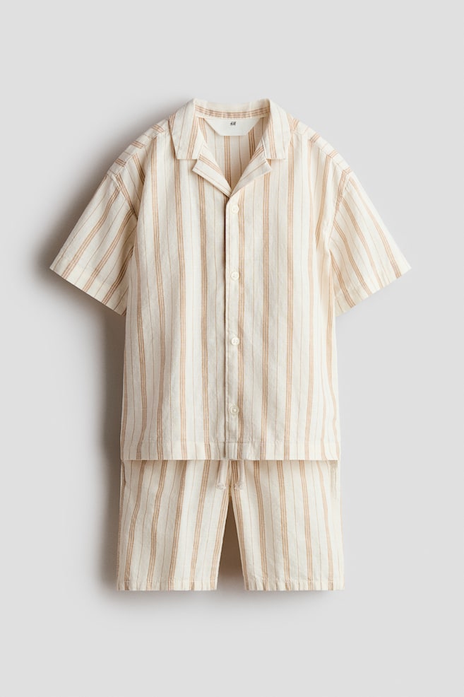 2-piece Cotton Set - Beige/Stripe/Dusty blue/Light turquoise/Stripe - 1