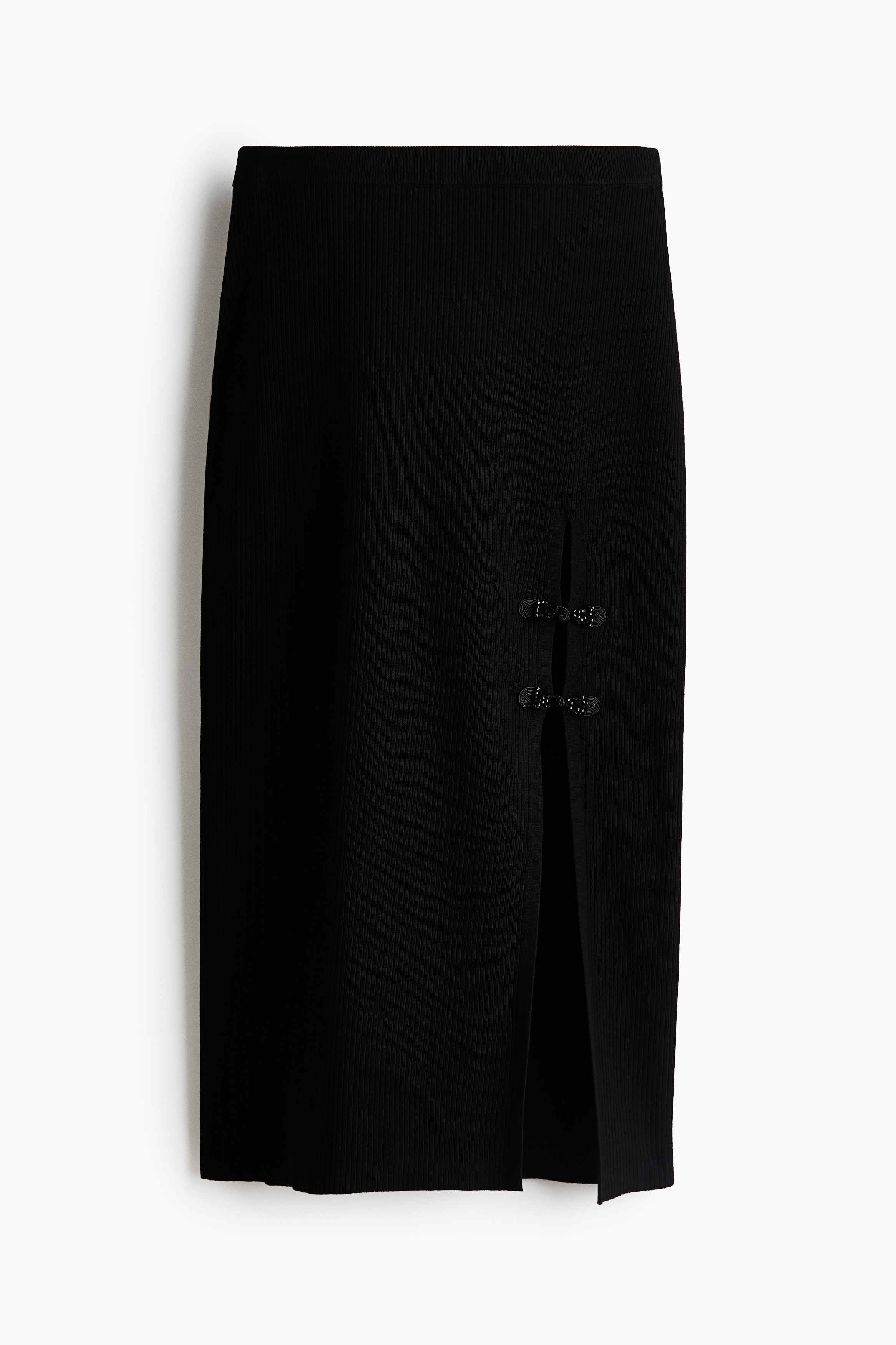 Rib-knit knot-button skirt