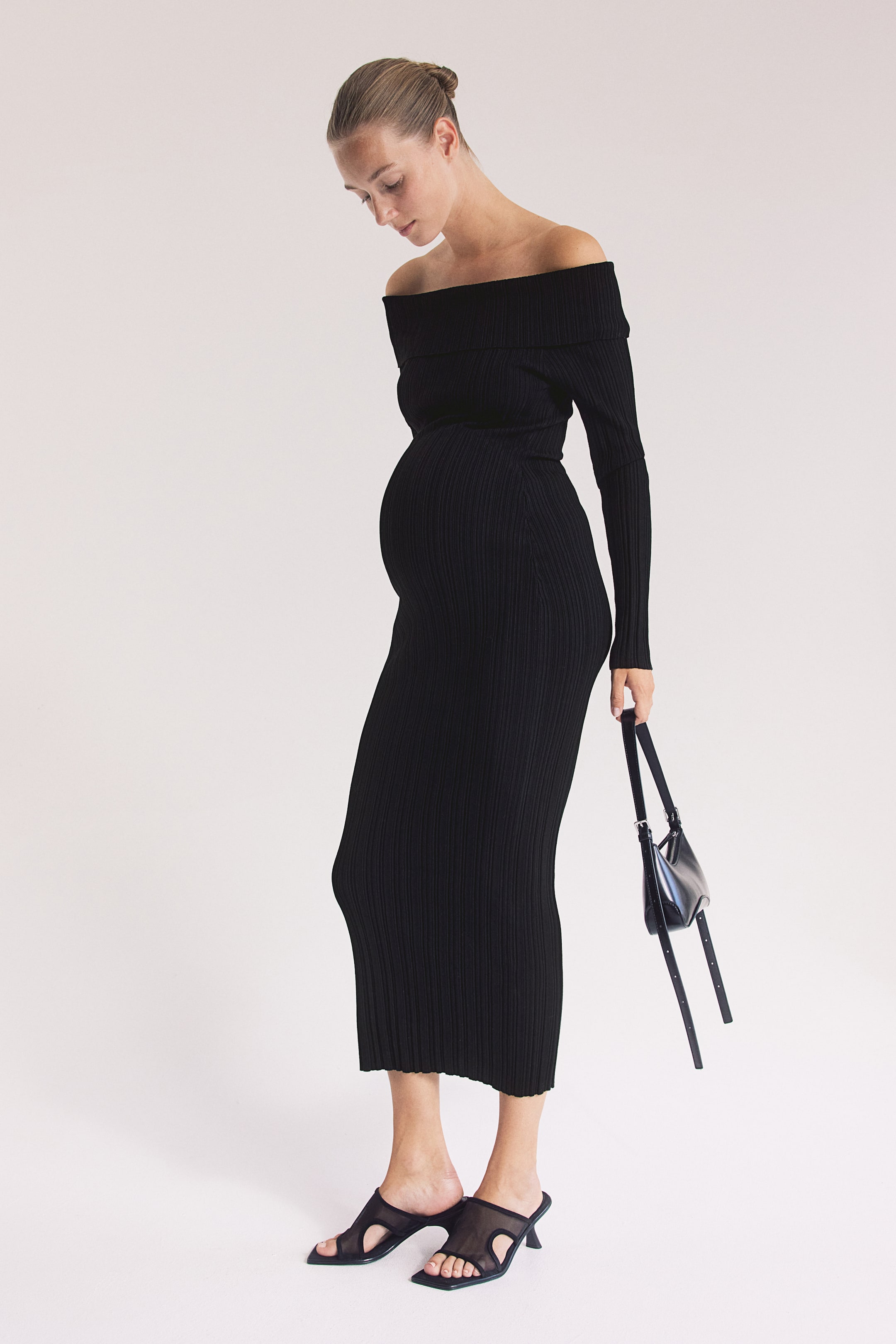 MAMA Rib-Knit Off-the-Shoulder Dress