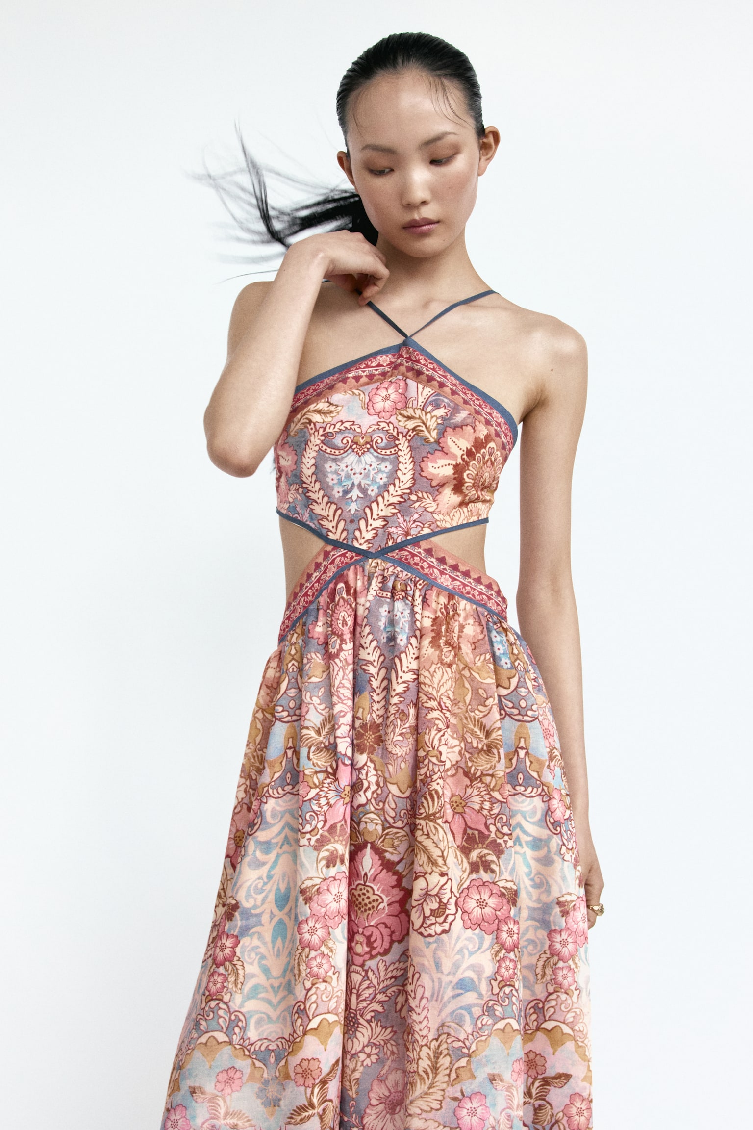Vestido halter con aberturas-Anaranjado/Diseño paisley - 6