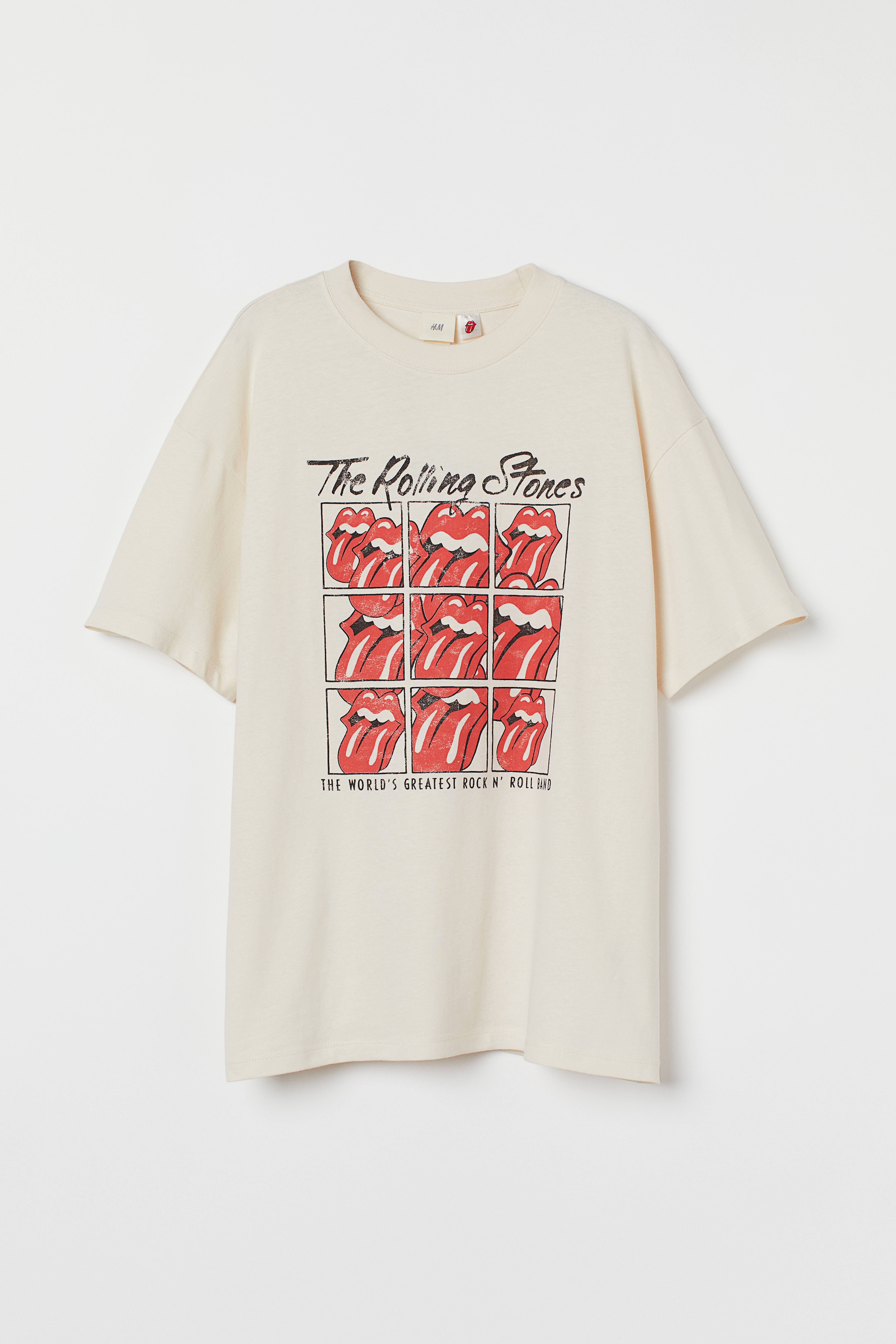 Oversized T shirt met print Lichtbeige The Rolling Stones DAMES H M BE