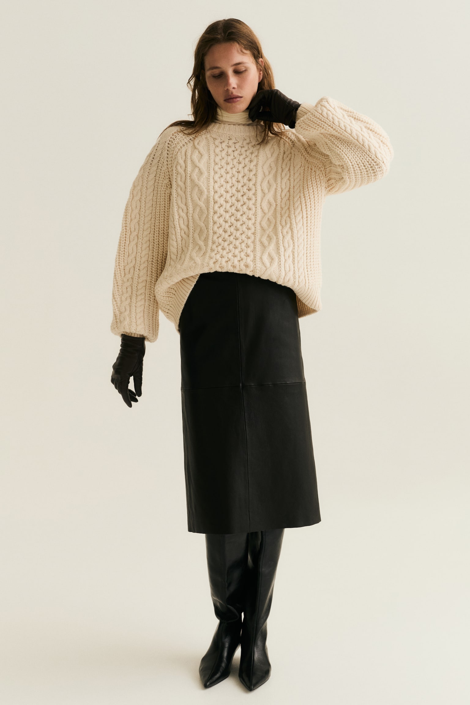Cable-knit jumper - Cream - 1