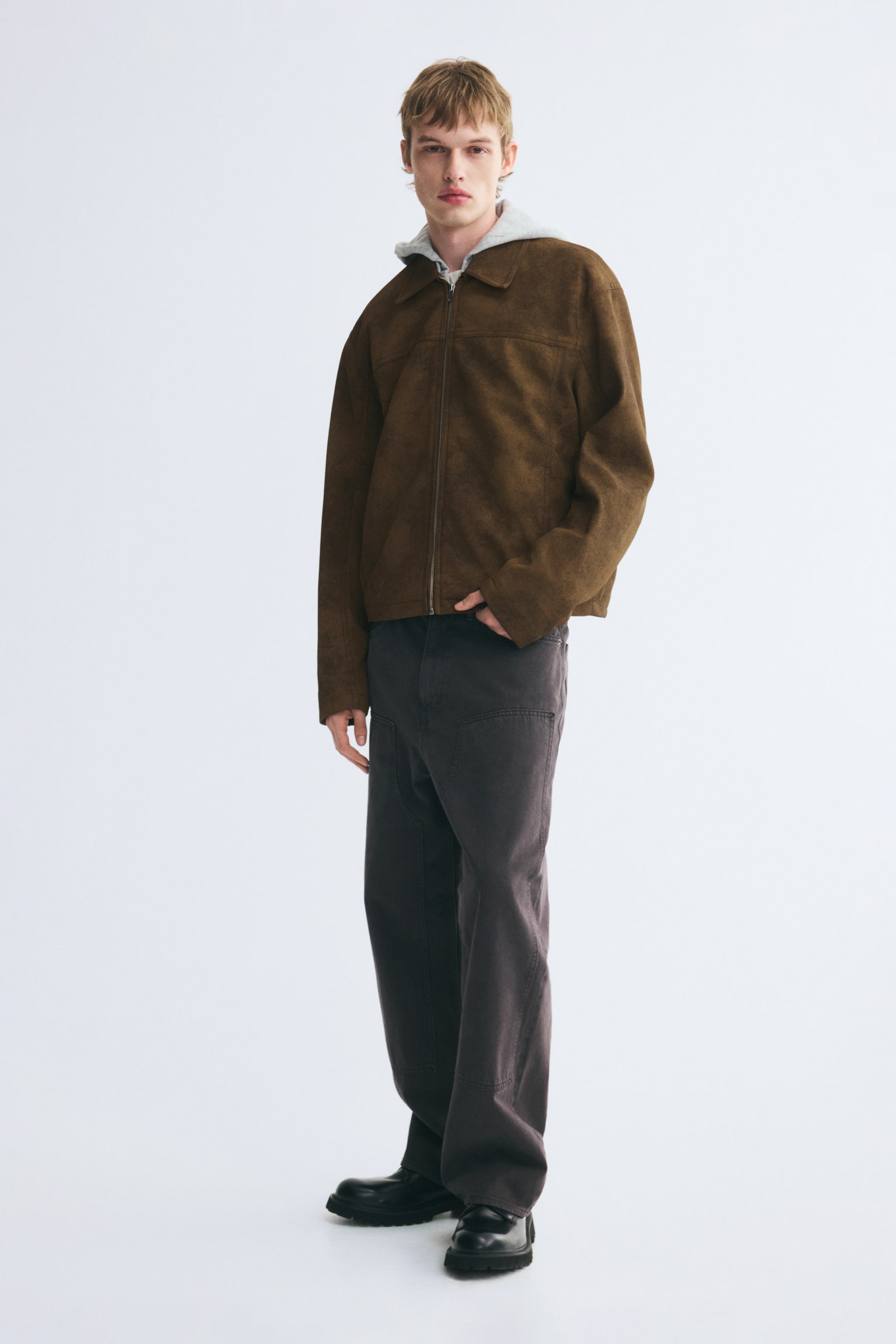 Мужская куртка H&M Napped zip-through, цвет: Коричневый — фото 3