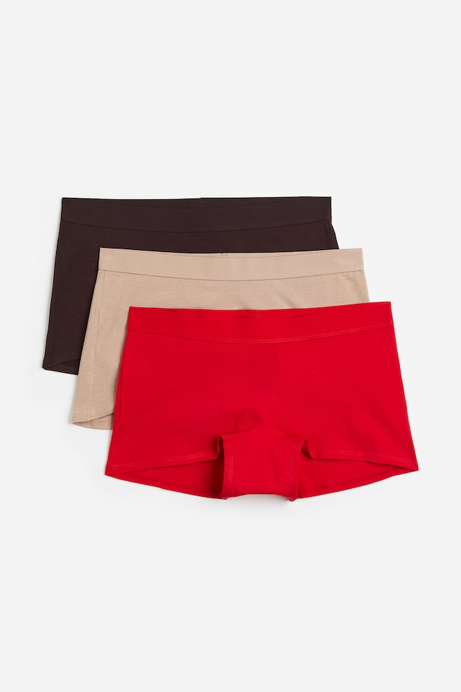 3-pack cotton shortie briefs - Red/Dark brown/Beige/Black/Light grey marl/White/Black/Light pink/Light grey marl/dc - 1