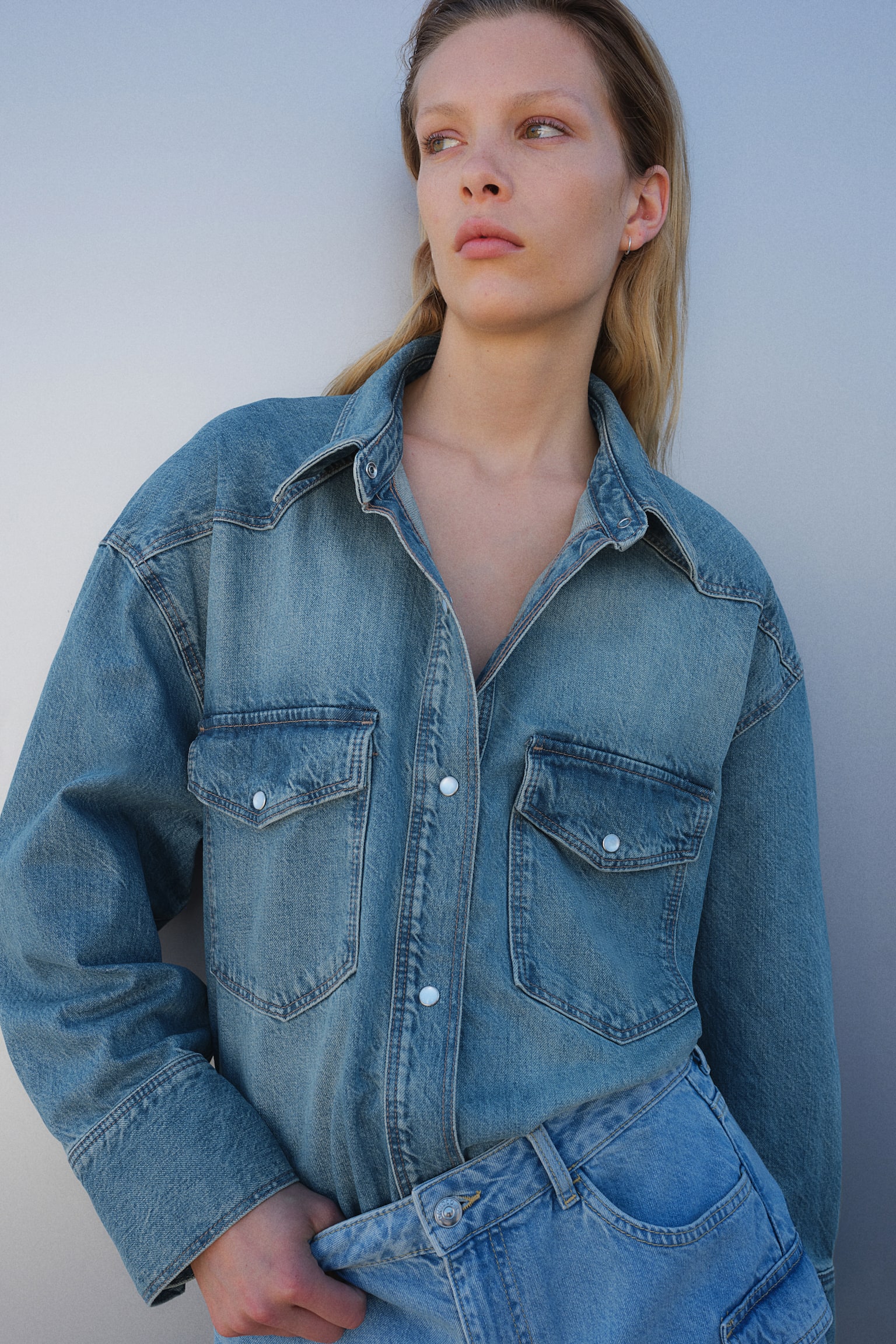 Oversized denim shirt - Light denim blue - 1