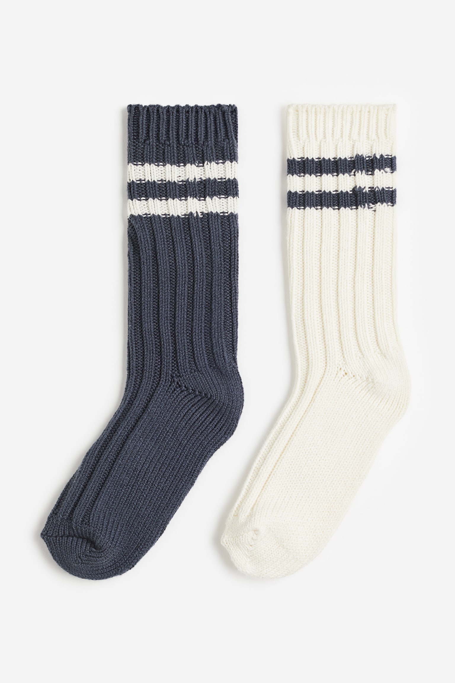 2-pack Knit Socks - Dark blue/White - 1