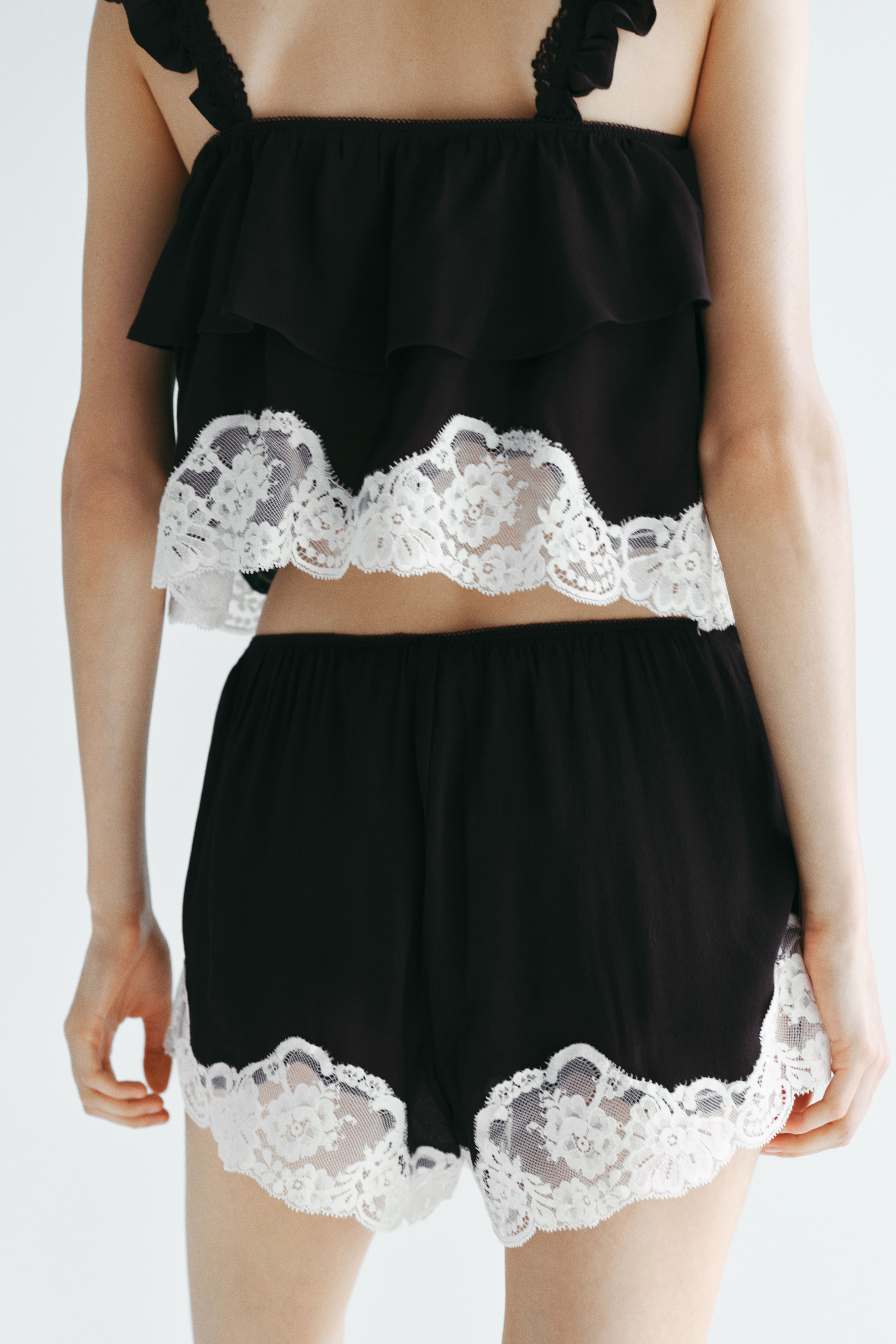 Lace-Trimmed Pajama Shorts