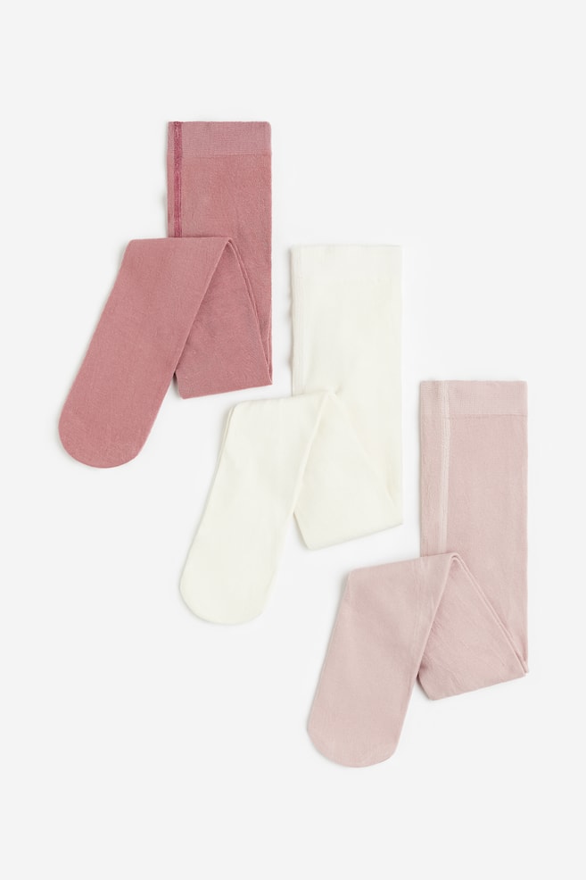 3-pack fine-knit tights - Dusty pink/Dark pink/Black/Grey marl/Dark beige/Cream/Beige marl/Red - 1