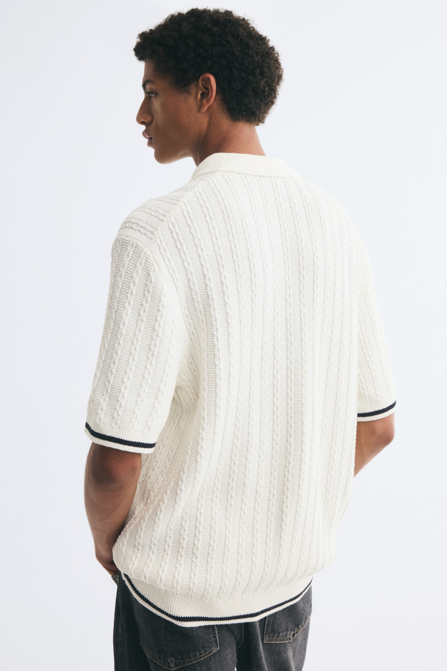 Мужское поло H&M Relaxed-Fit Half-Zip Polo Shirt, цвет: Кремовый — фото 5