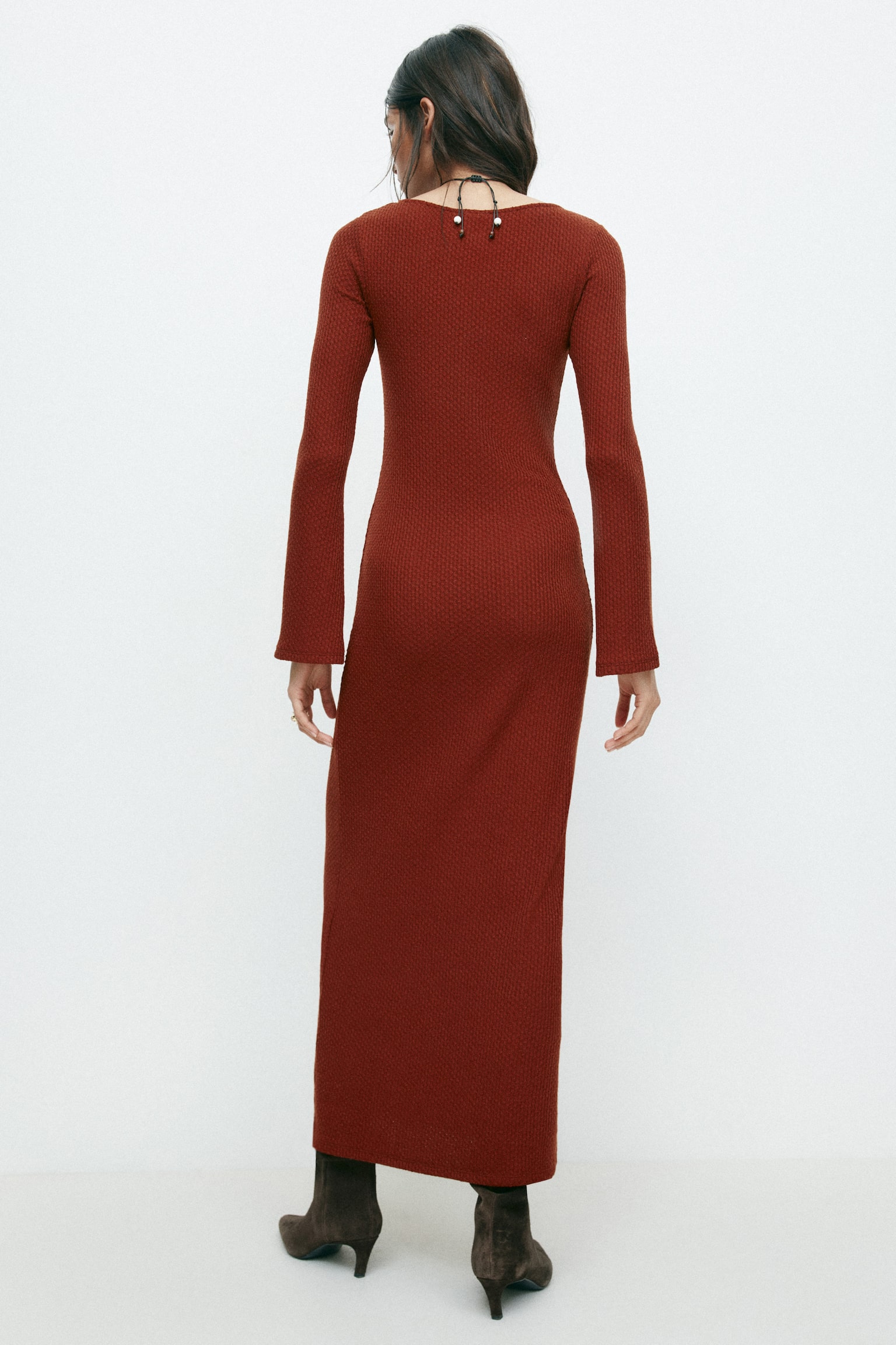 Textured-knit maxi dress - Brown/Olive green - 4