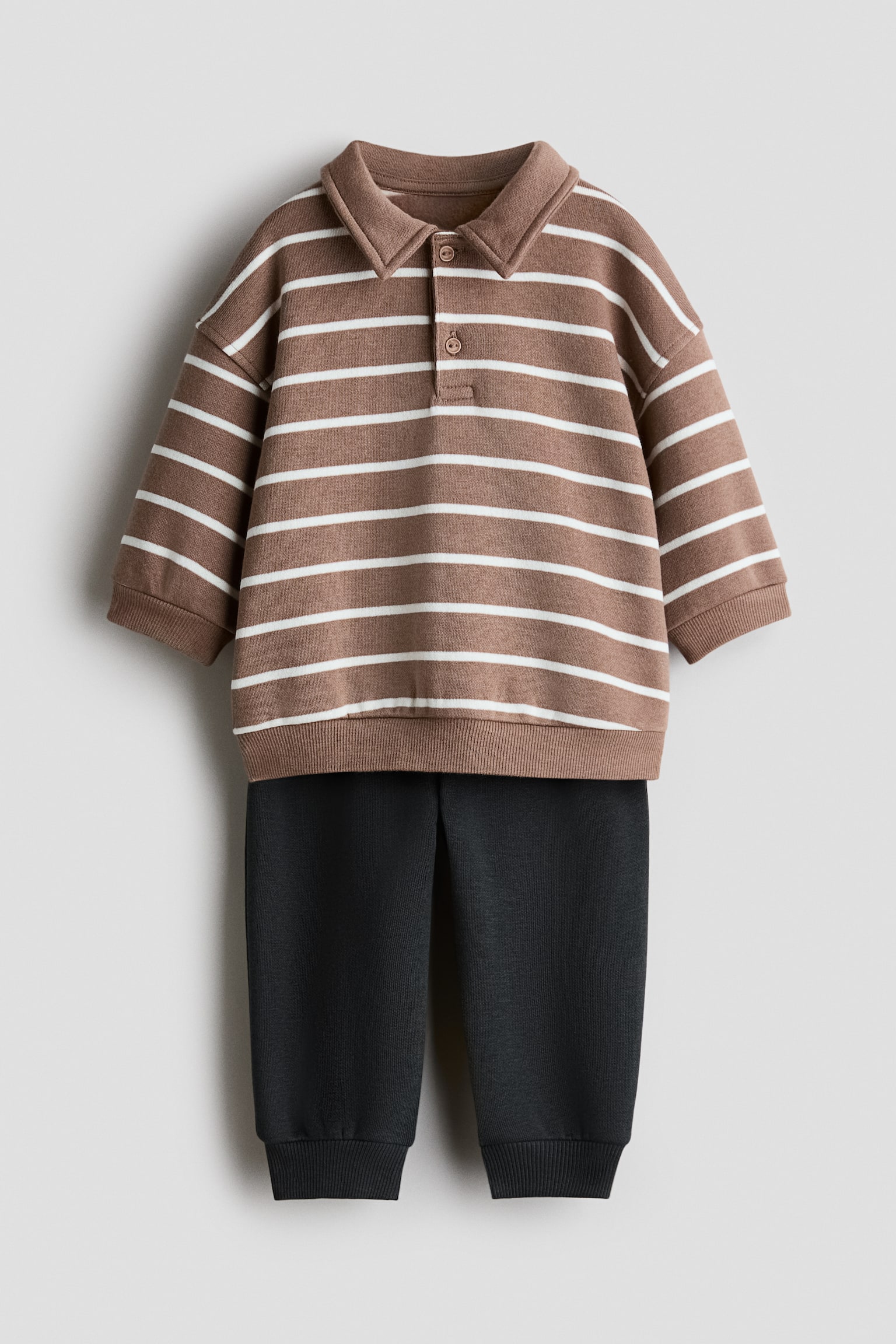 2-piece sweatshirt set - Beige/Dark grey/Navy blue/White striped