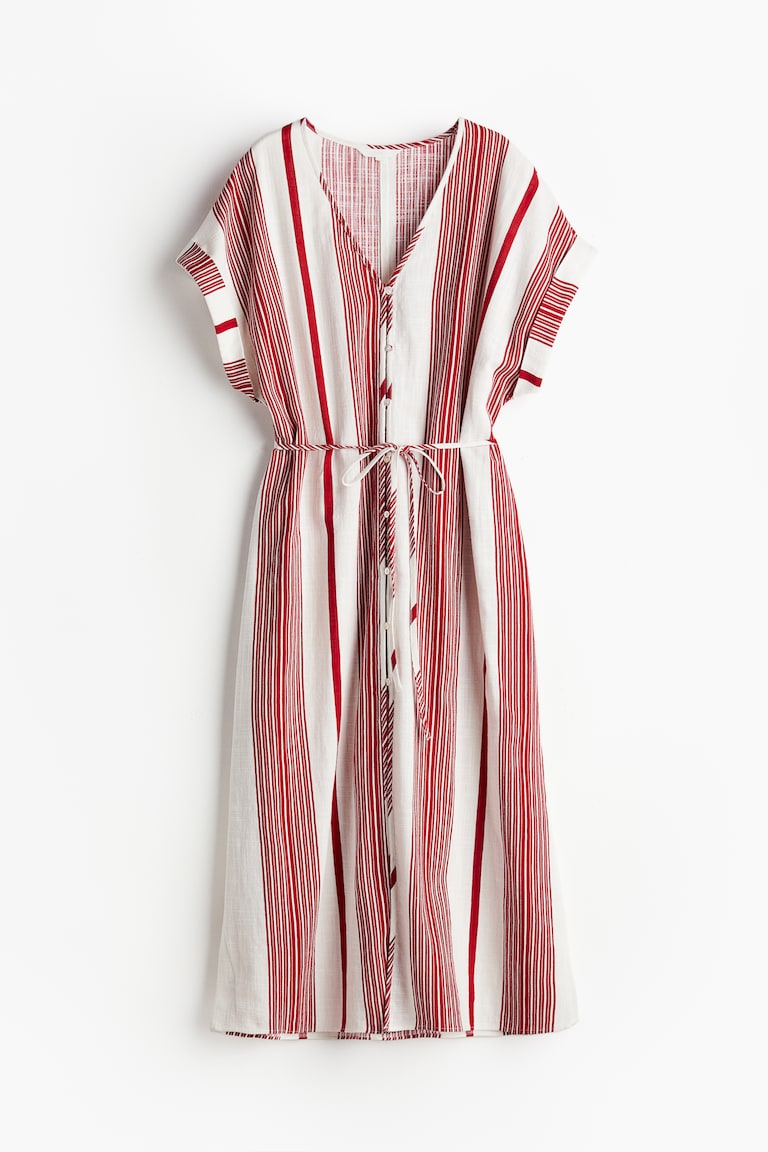 Women's White/Red striped Button-front crpe dress | H&M
