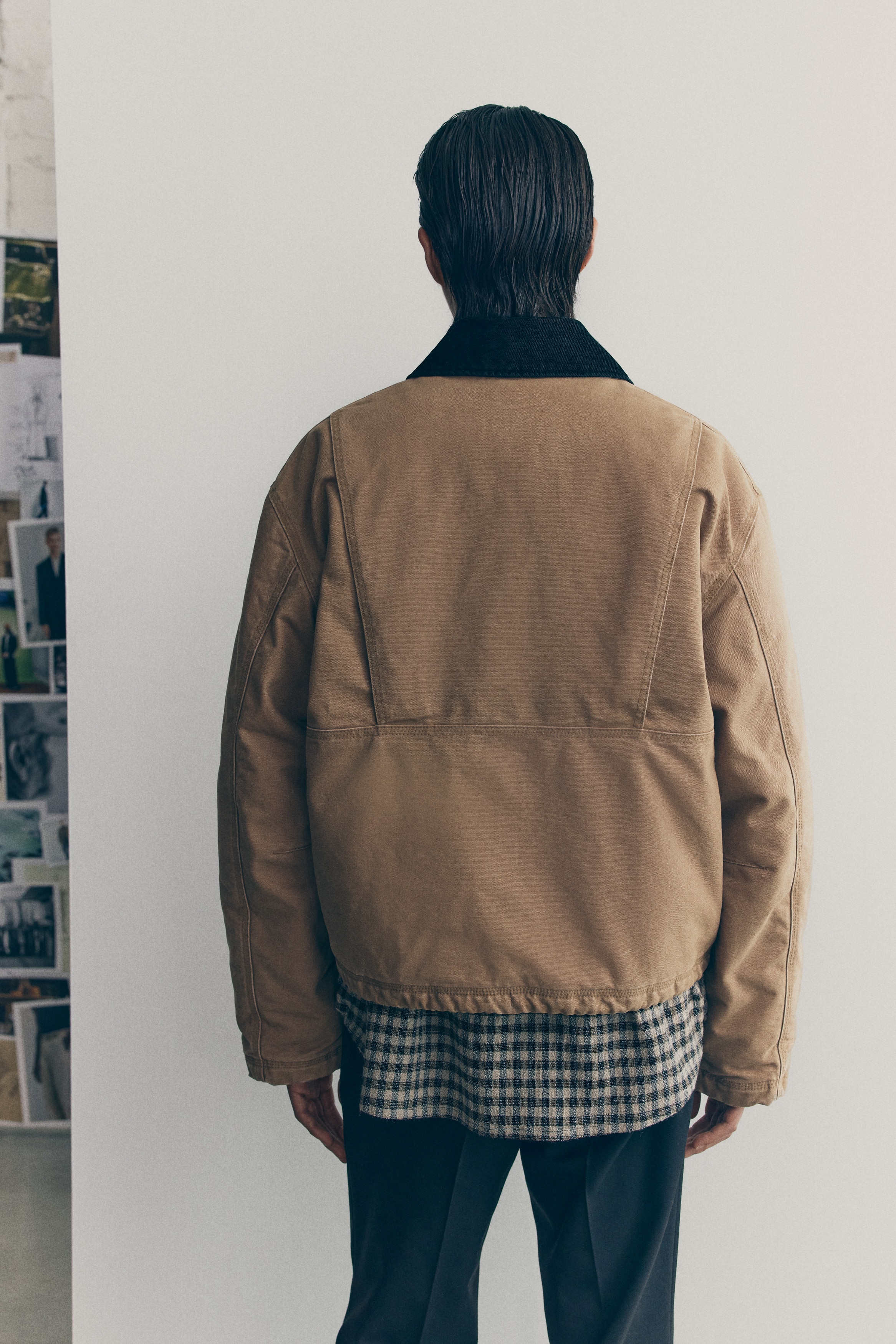 ショートキャンバスワークウェアジャケット - ベージュ／ブラック