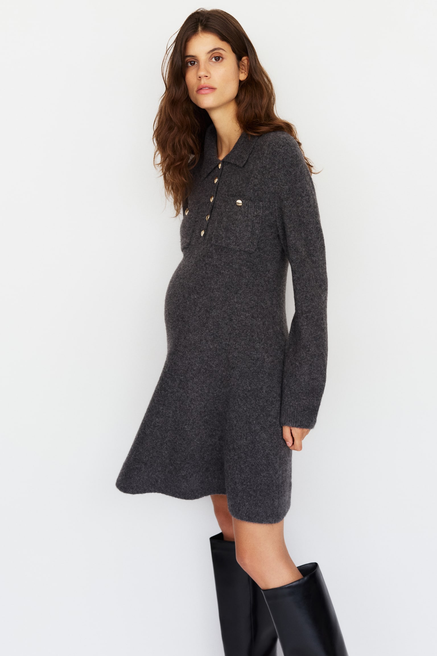 MAMA Long-sleeved dress - Dark grey/Navy blue - 1