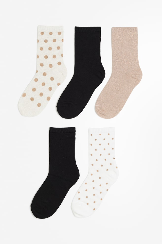 5er-Pack Gerippte Socken - Beige/Schwarz/Beige/Leopardenprint/Weiß/Beige - 1