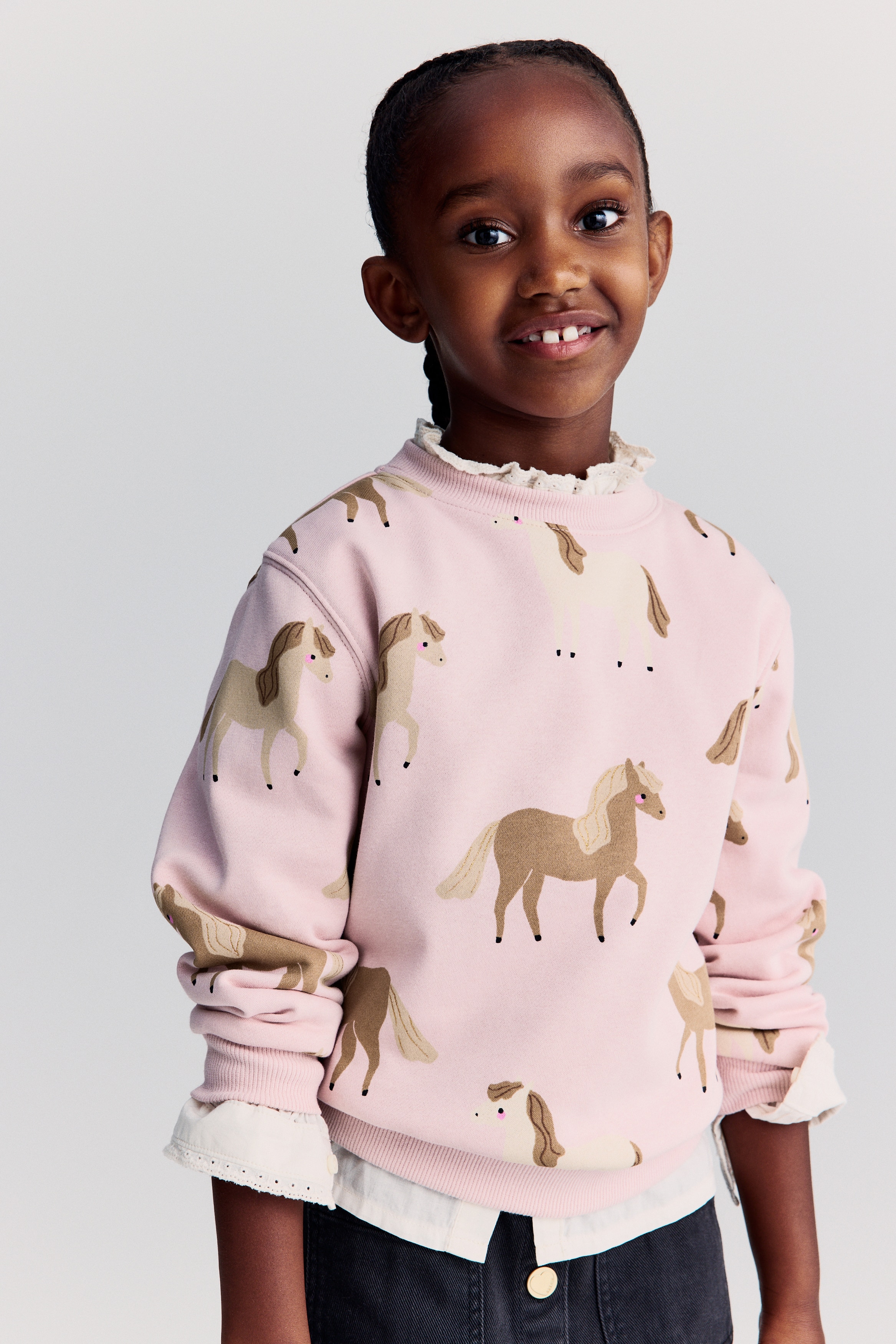 Fille - Sweat imprimé avec intérieur brossé Rose clair/chevaux - Size: 92 (1½-2Y)  - H&M