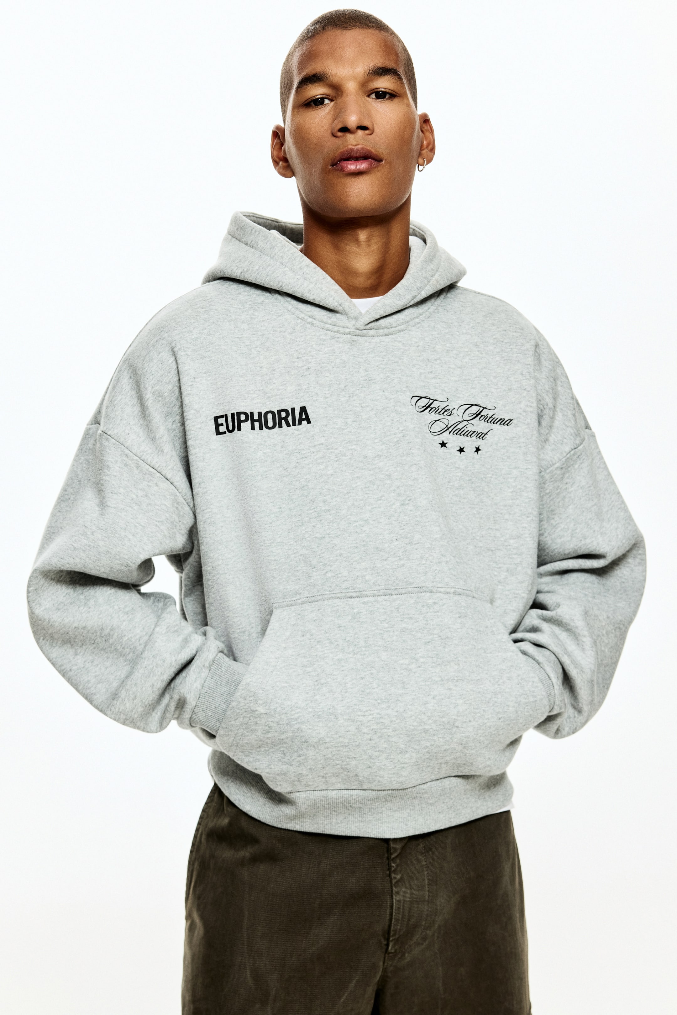 View larger image: Loose Fit Hoodie - Grey marl/Euphoria - Men | H&M GB 2