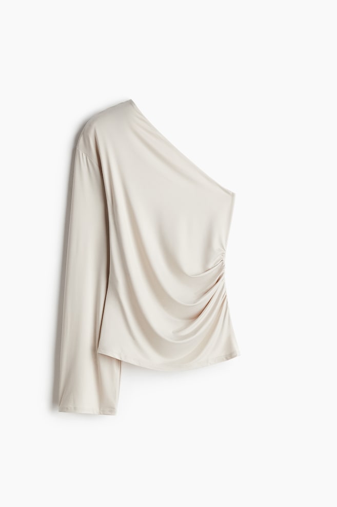 Top drapeado de un hombro - Beige claro - 1