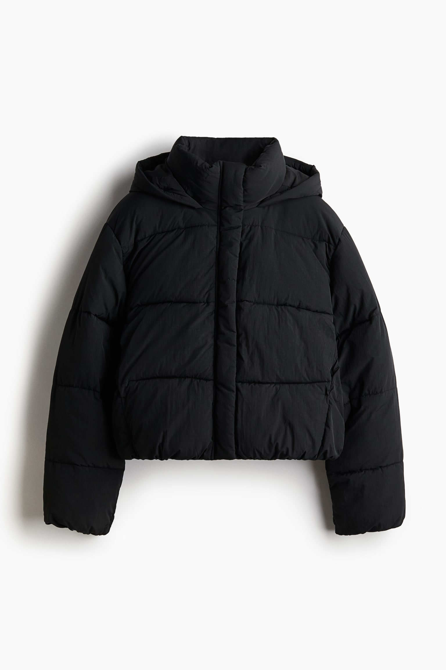 Hooded puffer jacket - Black/Cream - 2