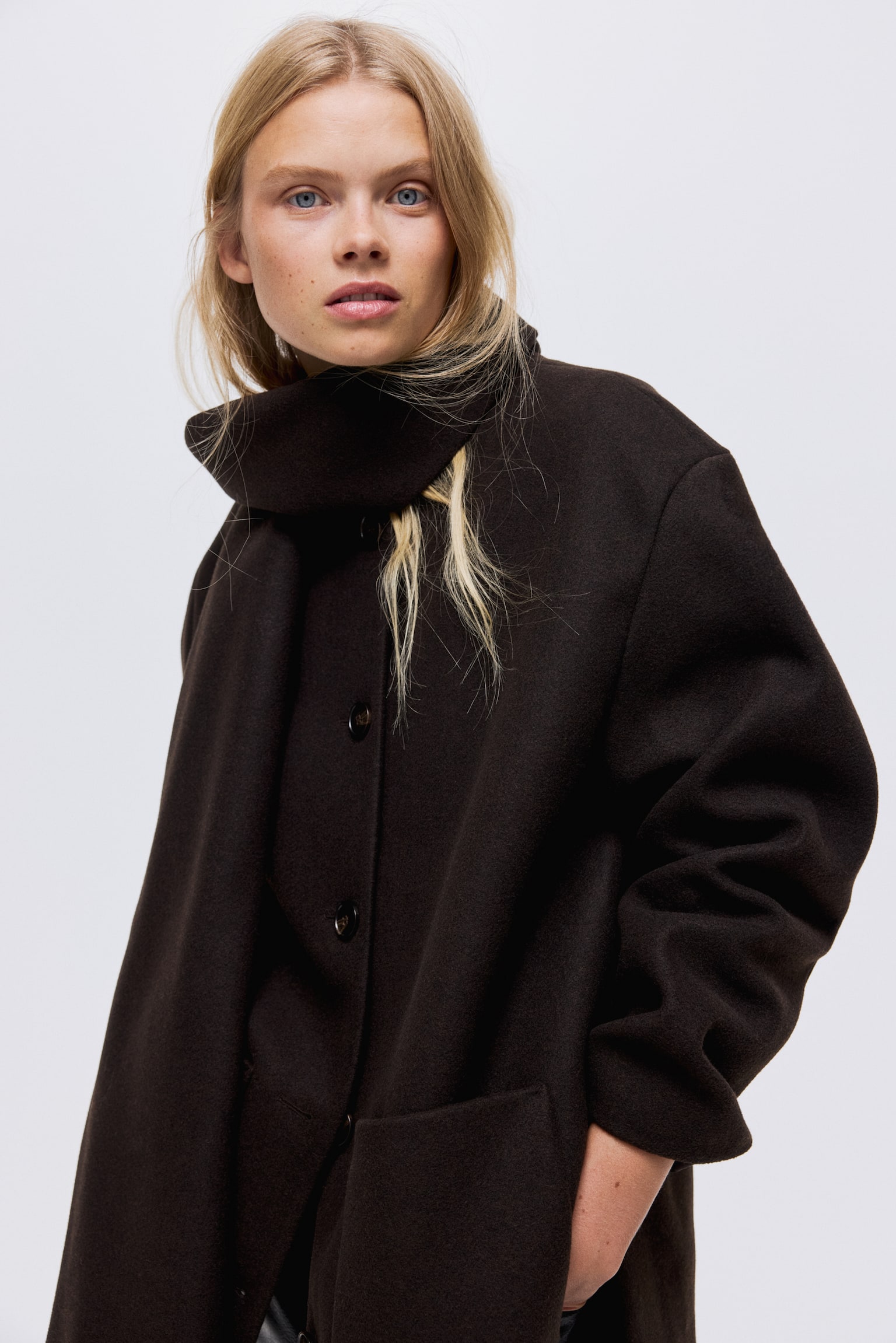 Scarf-detail coat - Dark brown/Dark grey/Olive green - 6