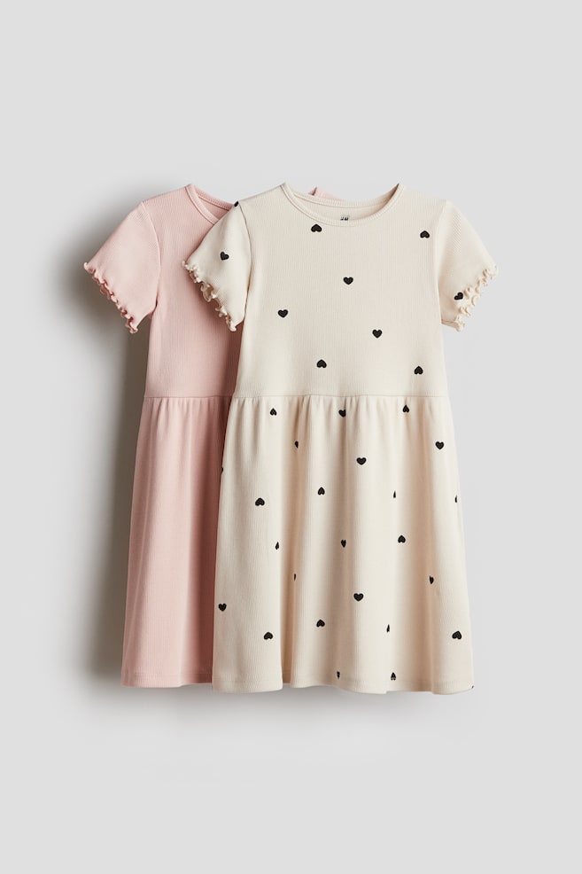2-pack cotton dresses - Beige/Hearts - 1