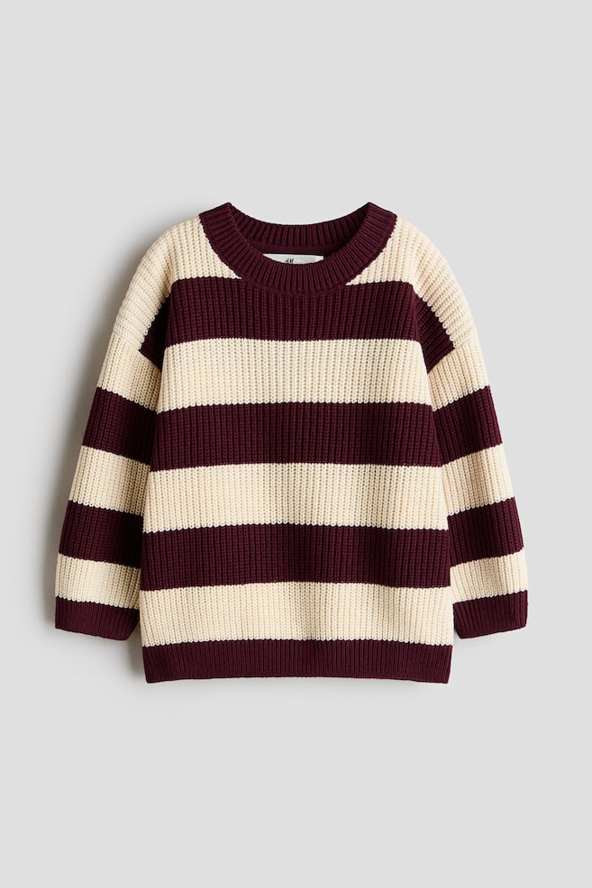 Pull à côtes anglaises - Rouge foncé/rayé/Crème/rayé/Bleu clair chiné - 1