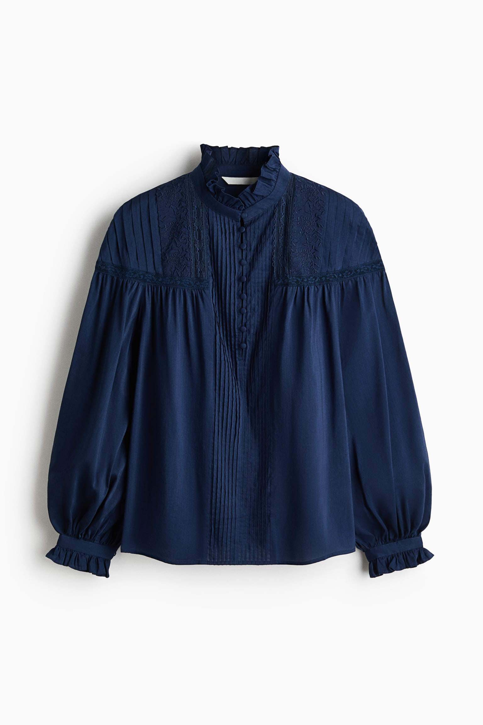 Bluse i bomuldsblanding med biser - Marineblå - 1