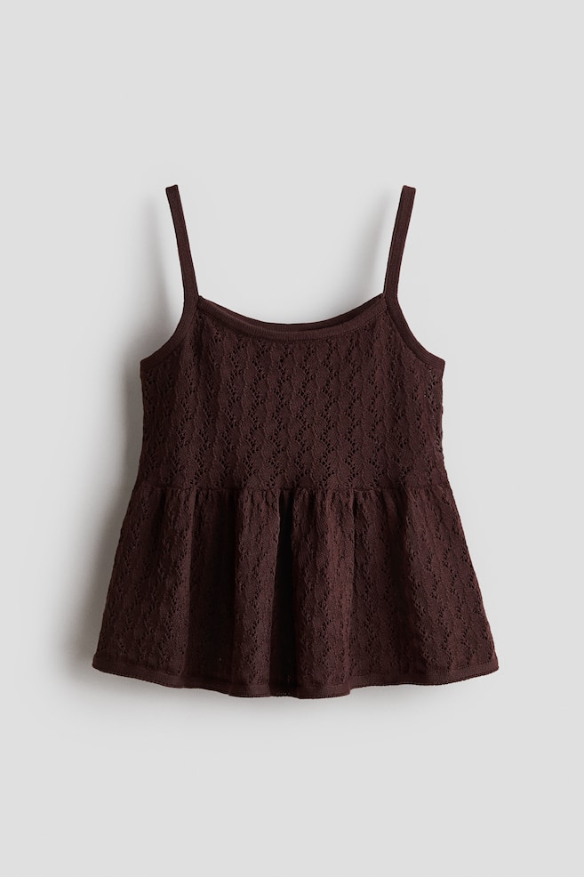 Pointelle-Knit Camisole Top - Dark brown/Ivory - 1