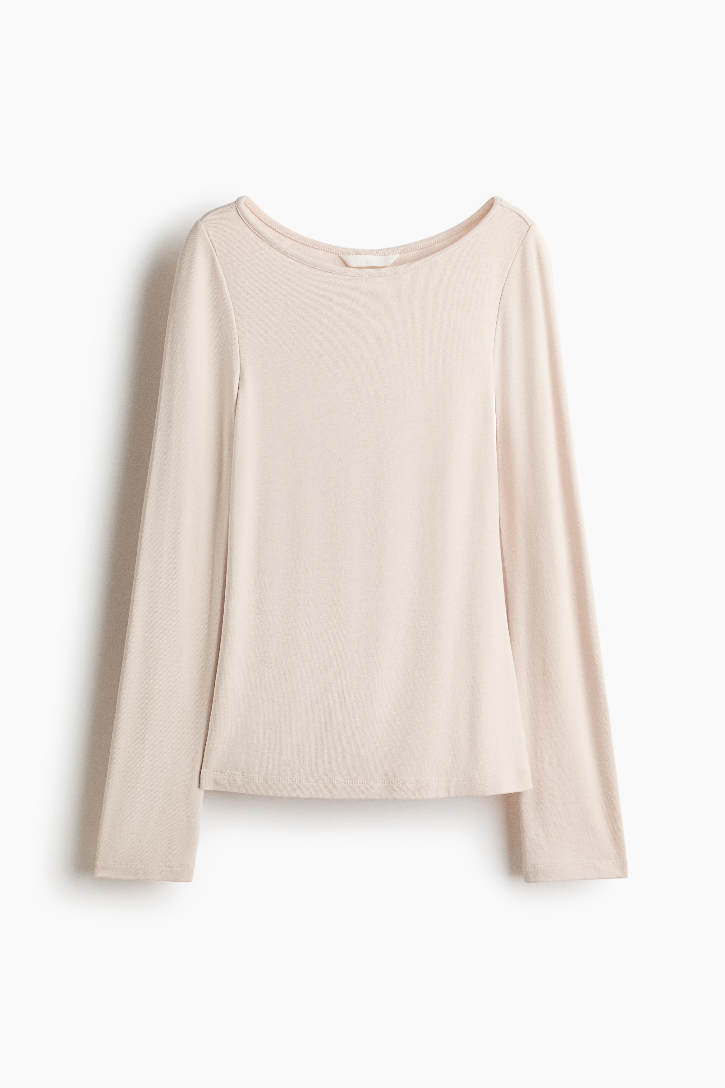 Long-Sleeved Fine-Knit Top - Light beige/Black/Burgundy