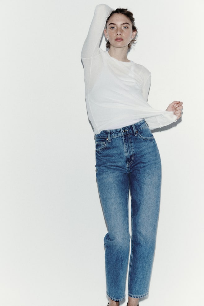 Mom Slim Fit High Waist Ankle Jeans - Blu denim/Blu denim chiaro/Blu denim scuro/Blu denim scuro/Bianco - 4