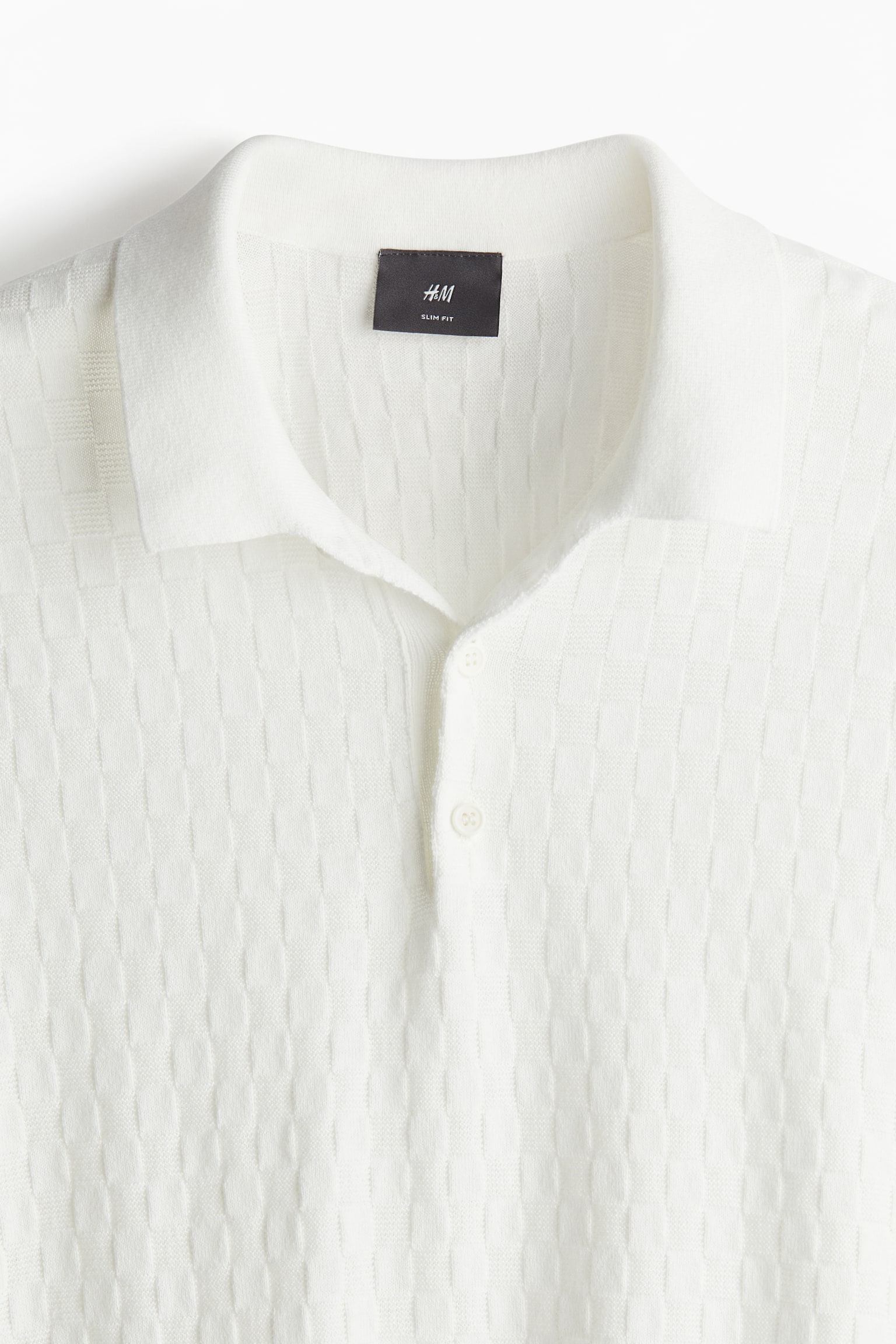 Slim Fit Textured-knit polo shirt - White - 5