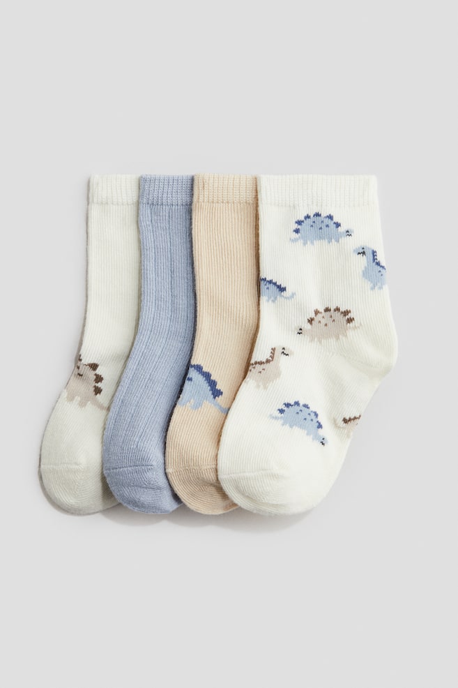 4-pack socks - Light dusty blue/Dinosaurs/Red/Reindeer/Light pink/Cherries/Light green/Cherries/Beige/Animals/Black/Halloween/Beige/Animals/Cream/Teddy bears/Light beige/Animals/Blue/Cars/Beige/Leopard-print/Pink/Hearts/Dark blue/Car/Light green/Vehicles/Light dusty blue/Elephants/Light blue/Vehicles - 1