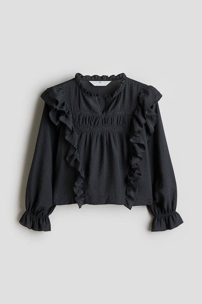 Frill-trimmed blouse - Dark grey - 1